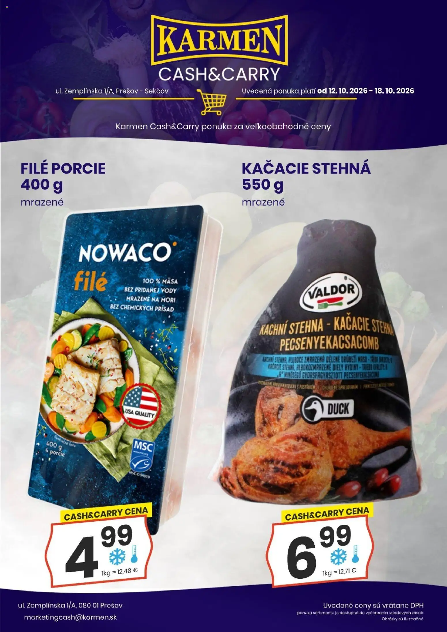 Náhľad KARMEN CBA letáku platného od 12.10.2026 - Mäso, Kačacie stehná, Filé, Stehná
