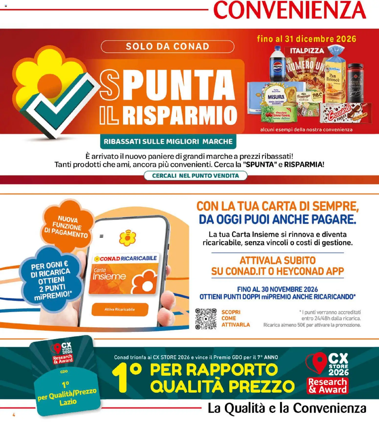 Anteprima dell'opuscolo Conad volantino Convenienza Più Lazio dal negozio Conad valido da 28/10/2026 - Biscotti, Brioche, Panettone, Olio, Olive, Pepsi, Bottiglia, Olio extra vergine
