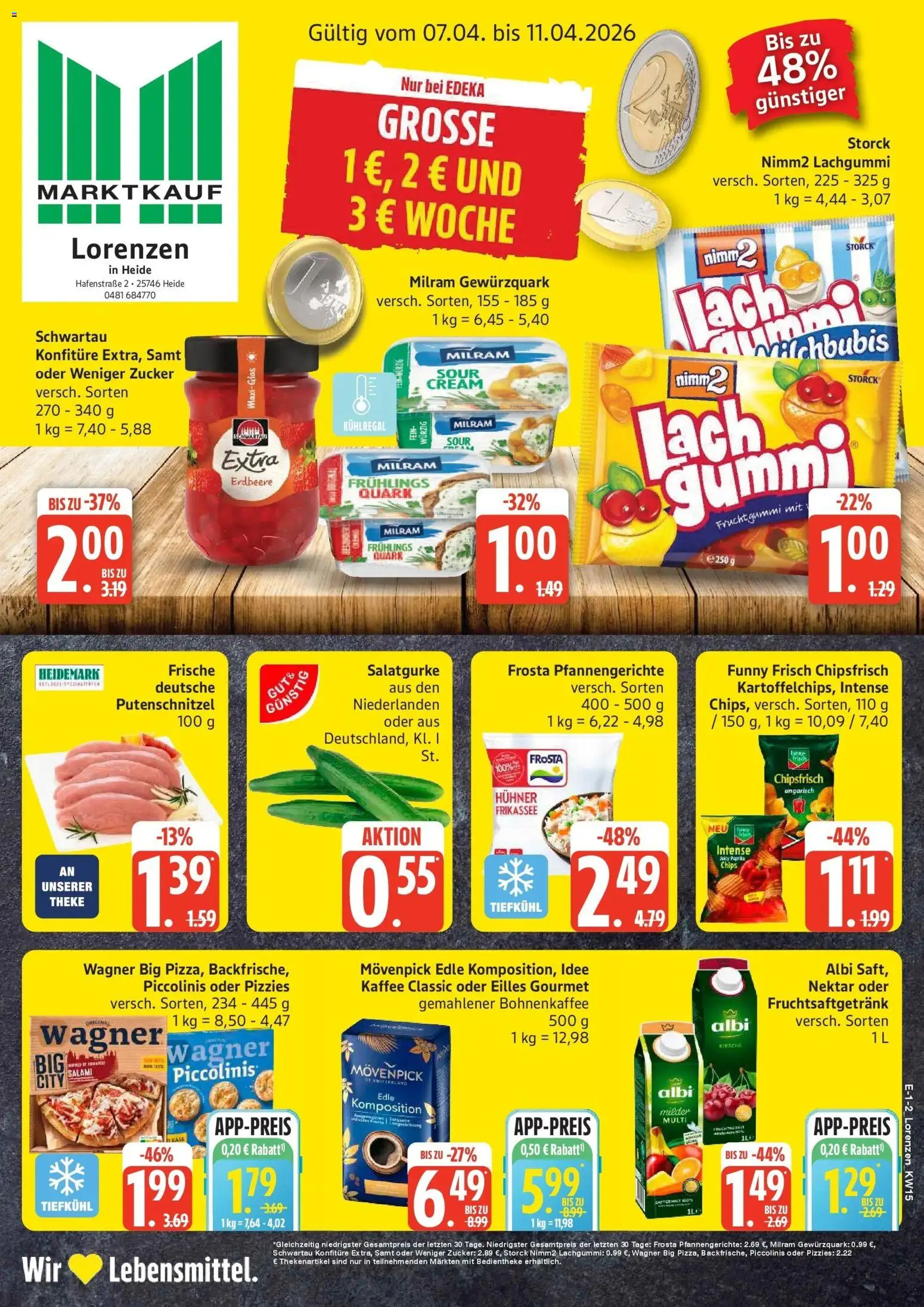 Vorschau von dem Prospekt des Geschäftes Edeka, gültig ab dem 05.04.2026 - Kaffee, Quark, Frosta, Zucker, Salami, Funny frisch, Theke, Putenschnitzel