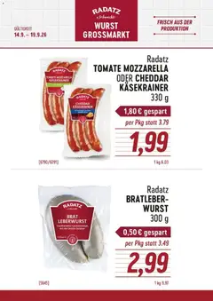 Vorschau der Angebote: Radatz Radatz Käsekrainer und Bratleberwurst gültig ab 14.09.2026