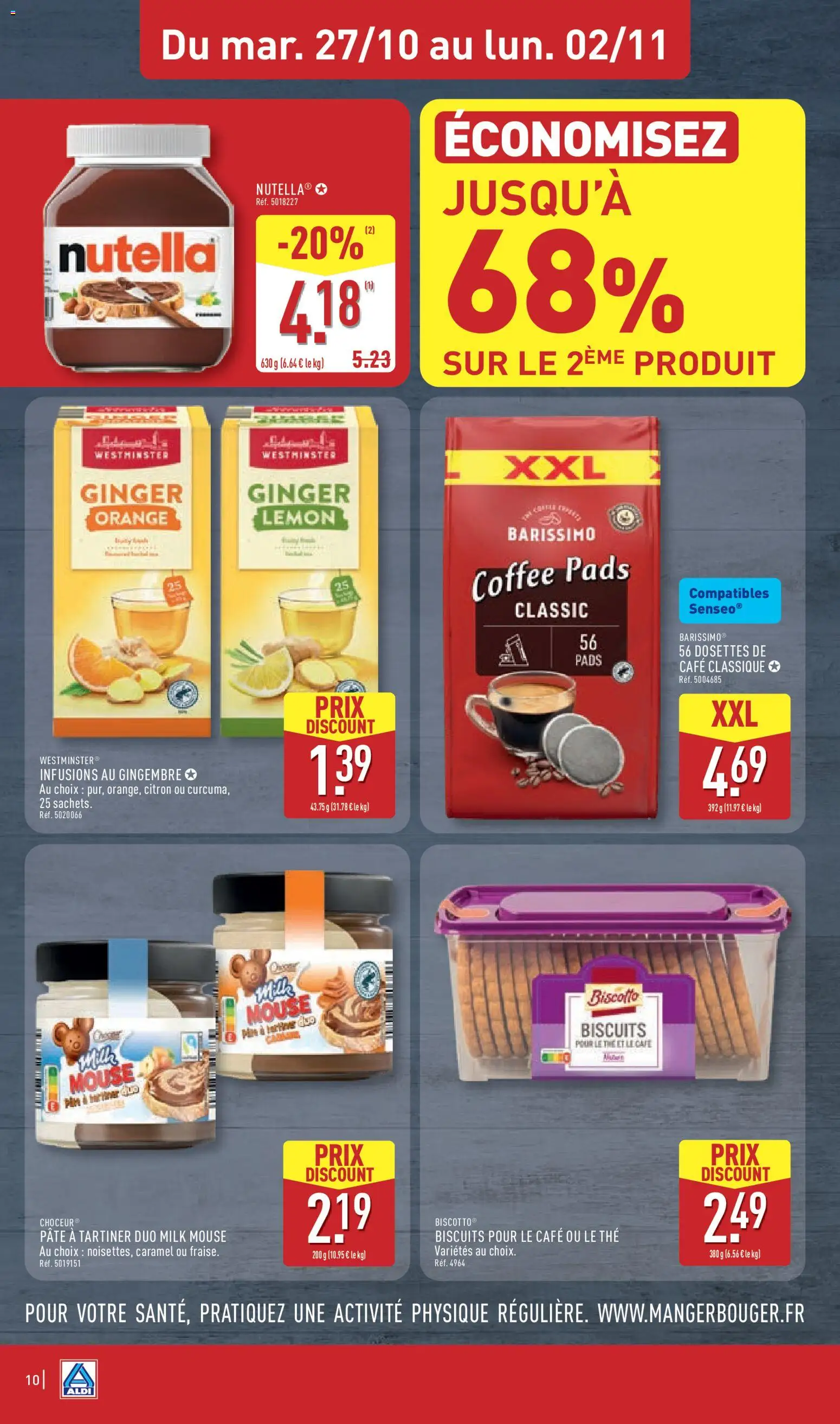 Prévisualisation de Aldi catalogue du magasin Aldi formulaire valide 27/10/2026 - Orange, Café, Nutella, Pâte, Thé, Citron, Biscuits, Nutella pate a tartiner