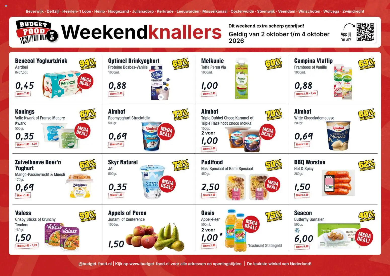 Voorbeeld van Budget Food folder - Weekend van winkel Budget Food geldig vanaf 02-10-2026 - Chocolade, Aardbei, Yoghurt, Skyr, Kwark, Chocolademousse, Peren, Proteïne