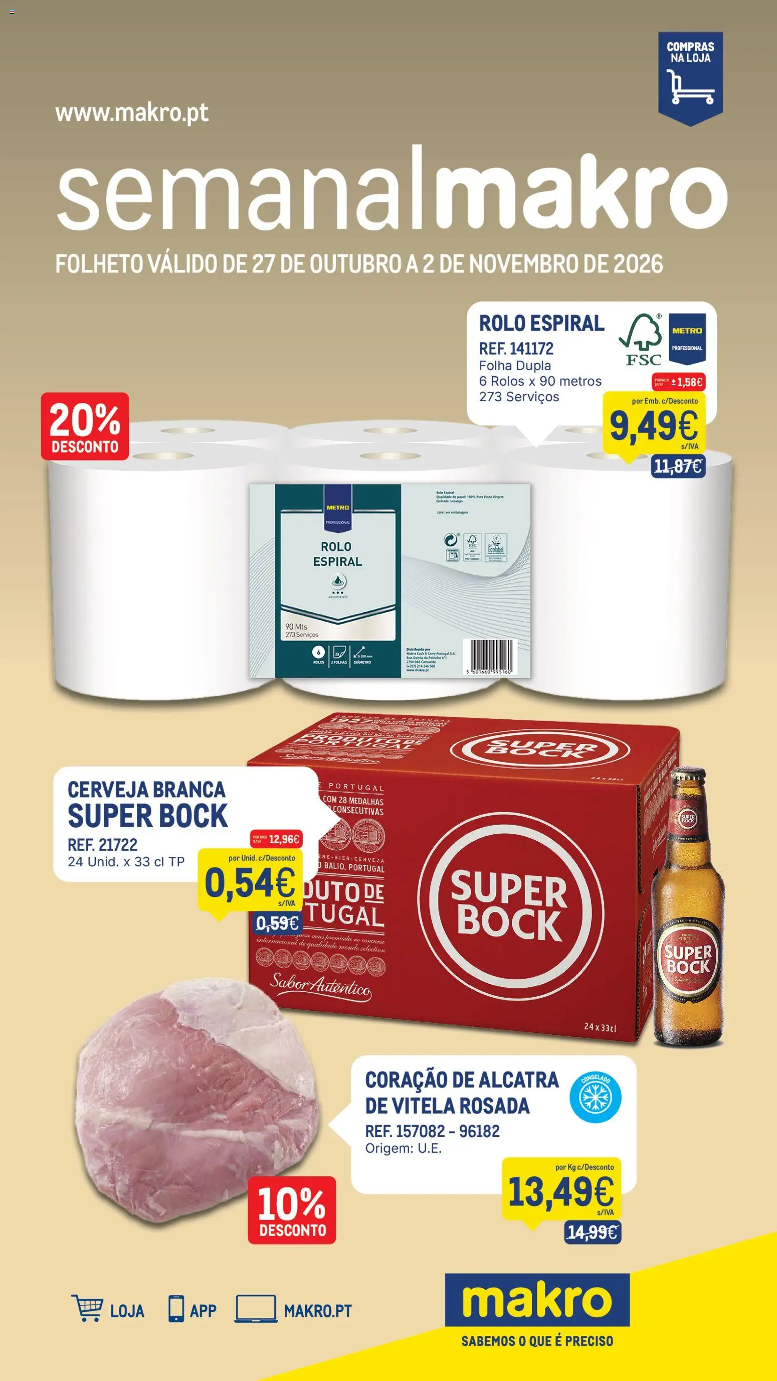 Pré-visualização do folheto da loja Makro válida a partir de 27/10/2026 - Cerveja, Super bock, Vitela