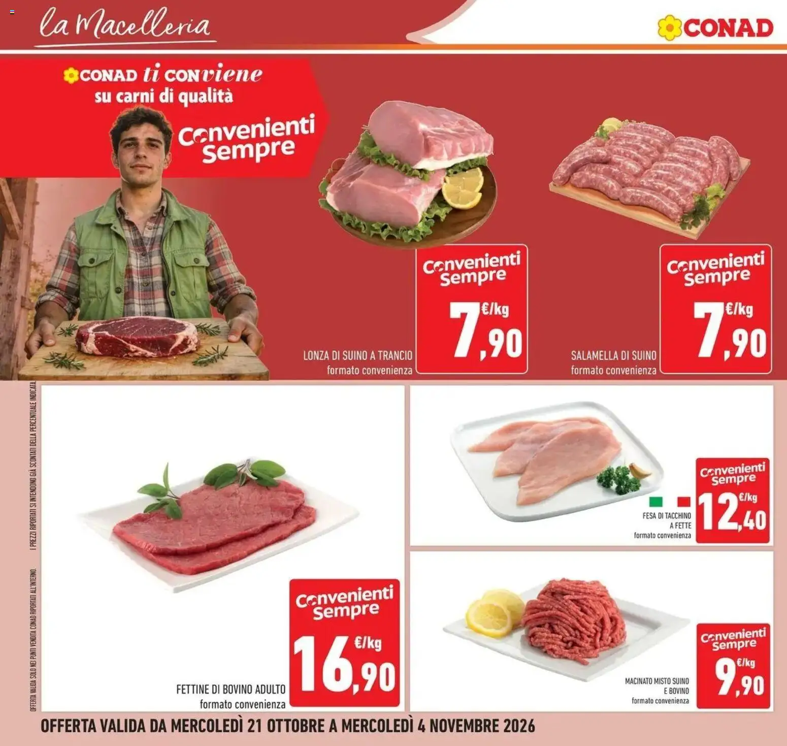 Anteprima dell'opuscolo Conad volantino Gonzaga dal negozio Conad valido da 21/10/2026 - Tacchino, Bovino, Suino, Salamella, Macinato