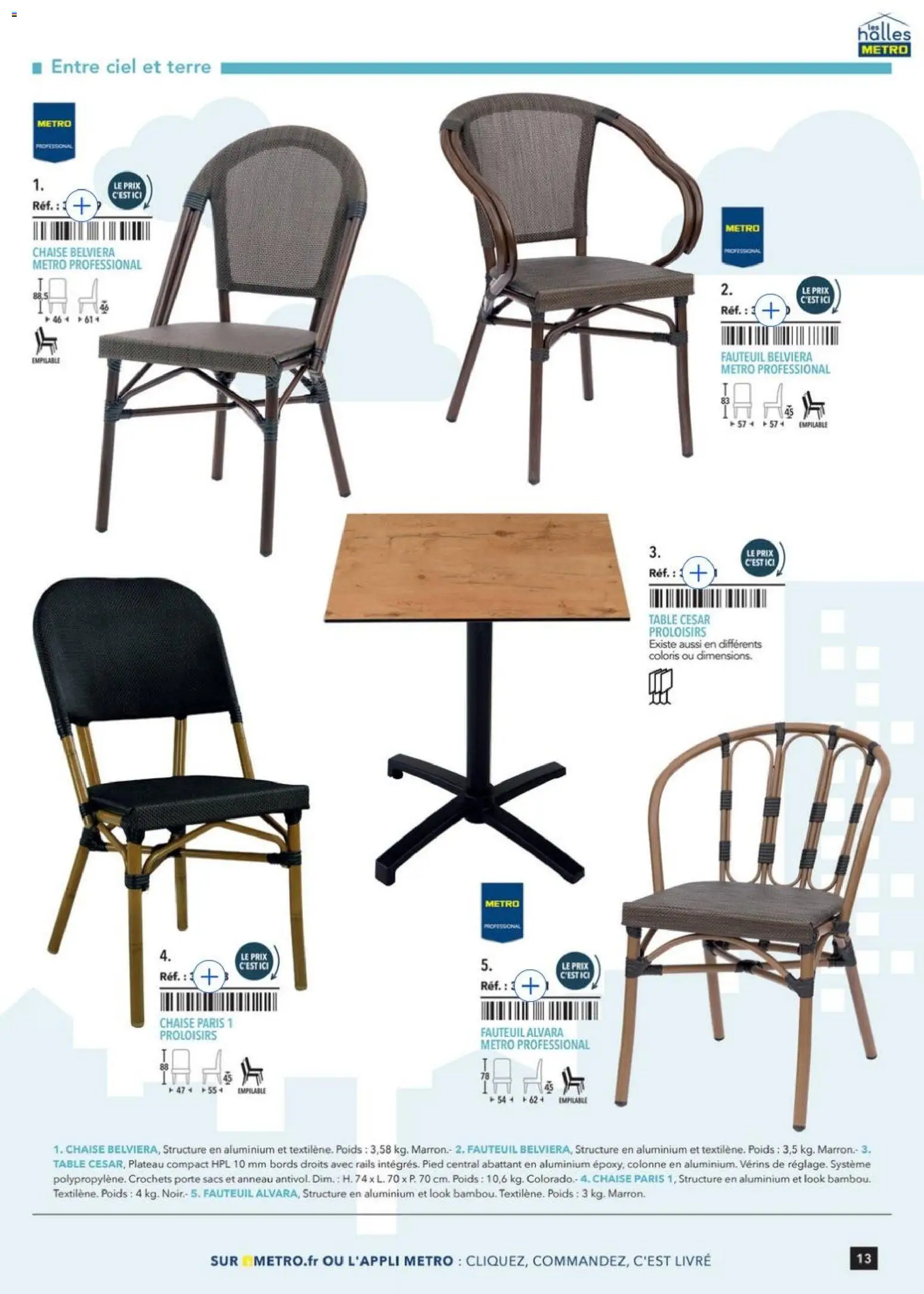 Prévisualisation de Terrasse&salle Collection 2026 du magasin METRO formulaire valide 09/01/2026 - Fauteuil, Livre, Chaise, Crochets, Porte, Table, Colonne, Poids