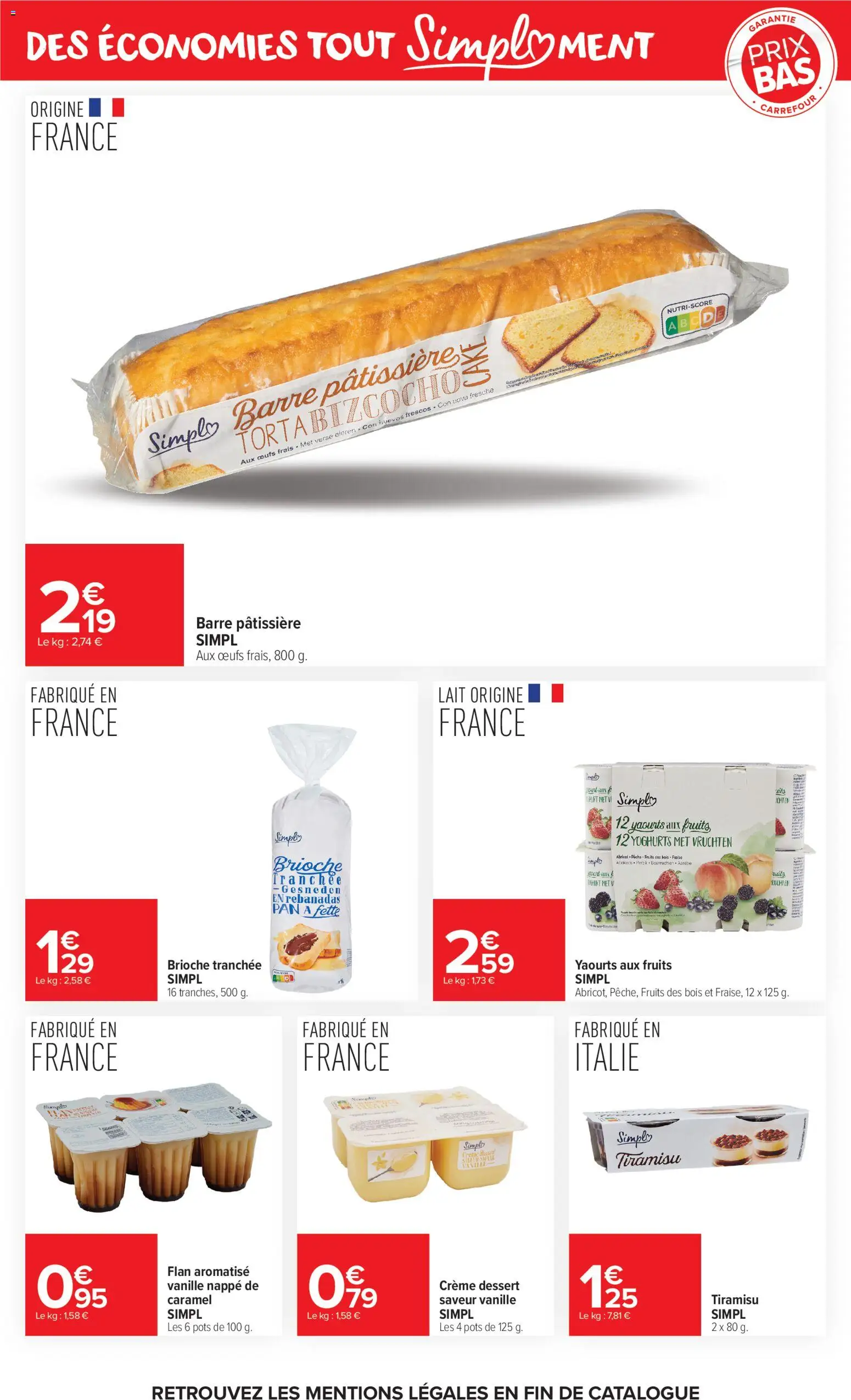 Prévisualisation de Carrefour Market Premier prix simpl du magasin Carrefour Market formulaire valide 03/11/2026 - Tiramisu, Œufs, Fraise, Lait, Vanille, Crème dessert, Fruits des bois, Yaourts