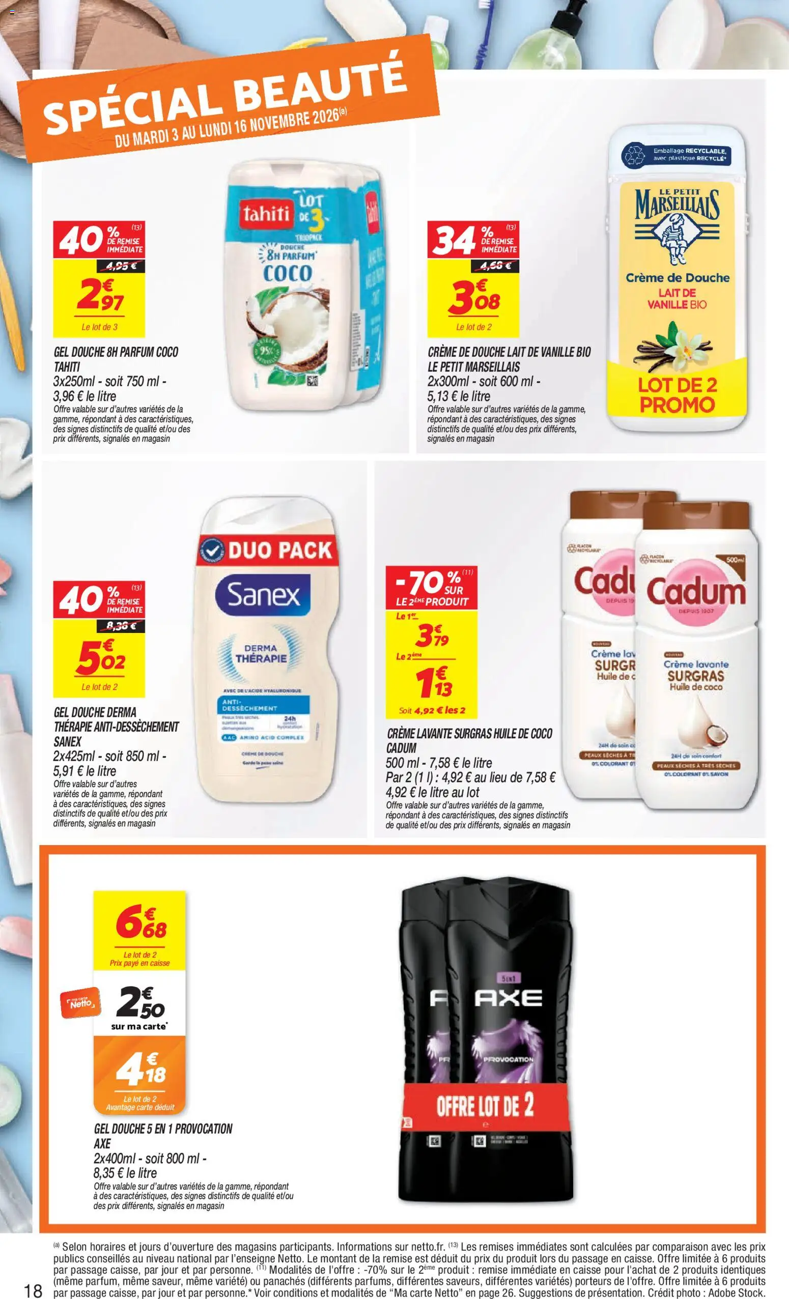Prévisualisation de Netto - Temps fort Novembre du magasin Netto formulaire valide 03/11/2026 - Coco, Parfum, Lait, Vanille, Huile de coco, Crème, Huile, Savon