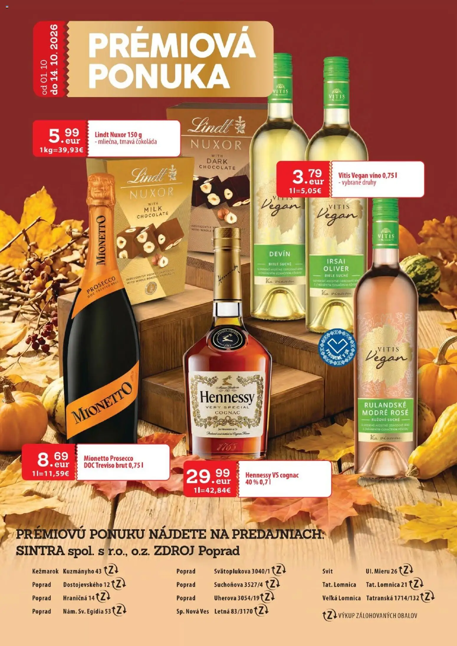 Náhľad Sintra letáku platného od 01.10.2026 - Víno, Prosecco, Čokoláda, Lindt, Hennessy, Mionetto Prosecco