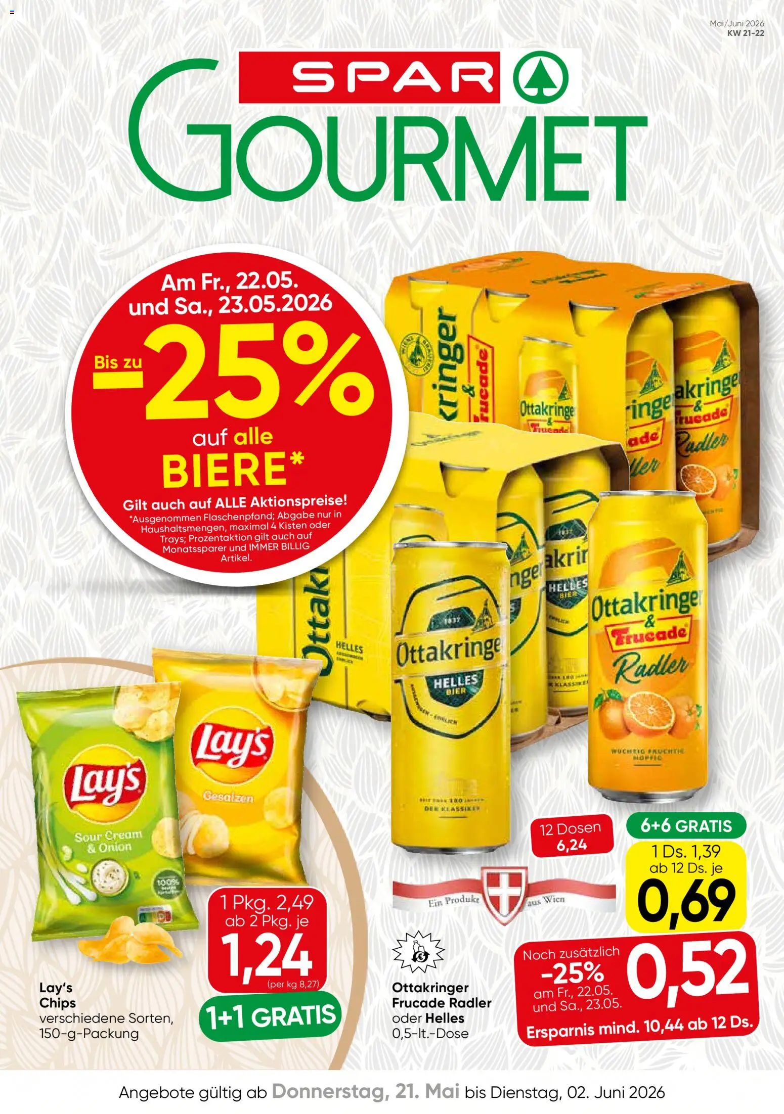Vorschau der Angebote: SPAR Gourmet SPAR Gourmet Flugblatt gültig ab 21.05.2026 - Bier, Chips, Radler