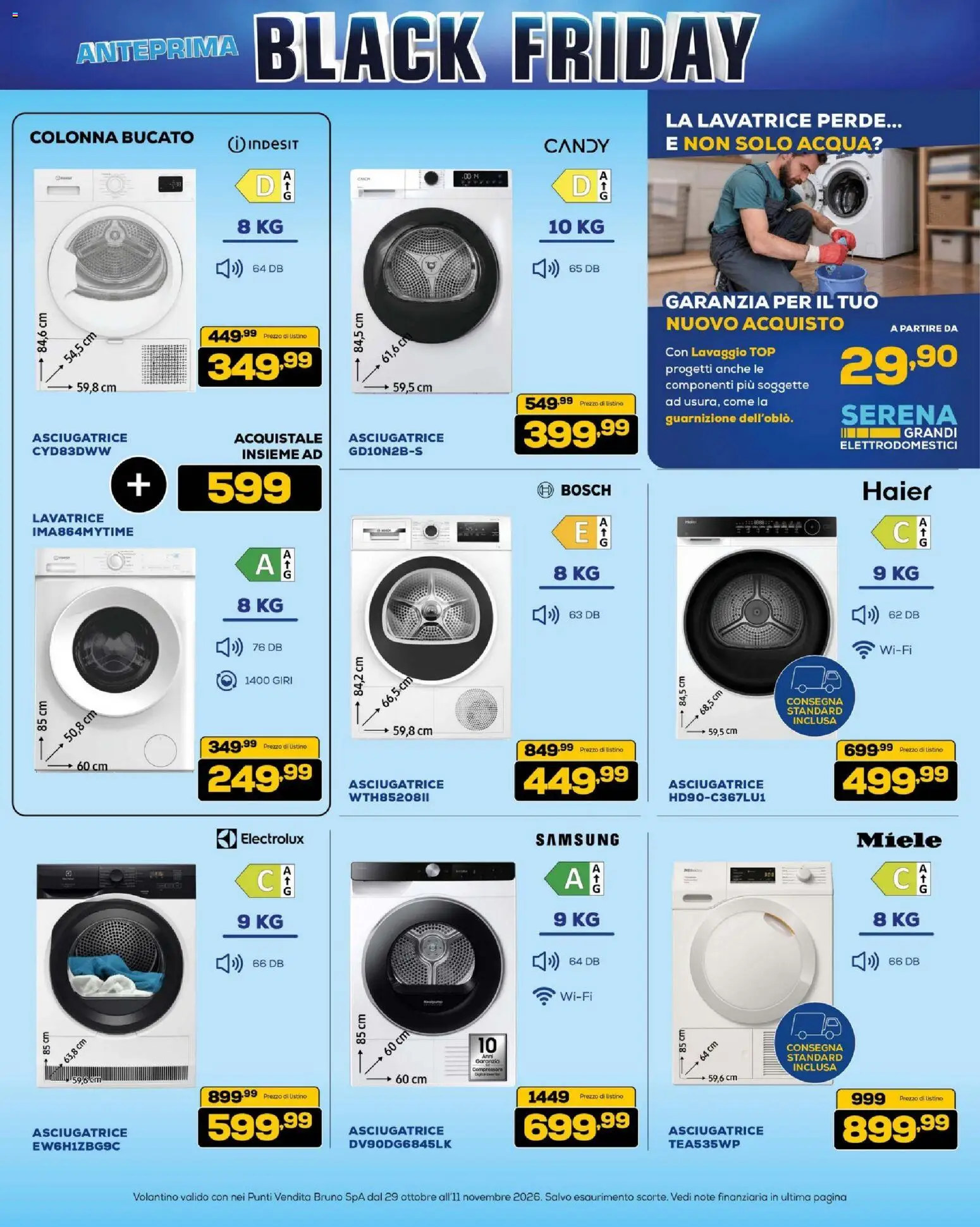 Anteprima dell'opuscolo BRUNO Black Friday dal negozio BRUNO valido da 29/10/2026 - Samsung, Acqua, Lavatrice, Asciugatrice, Miele, Top