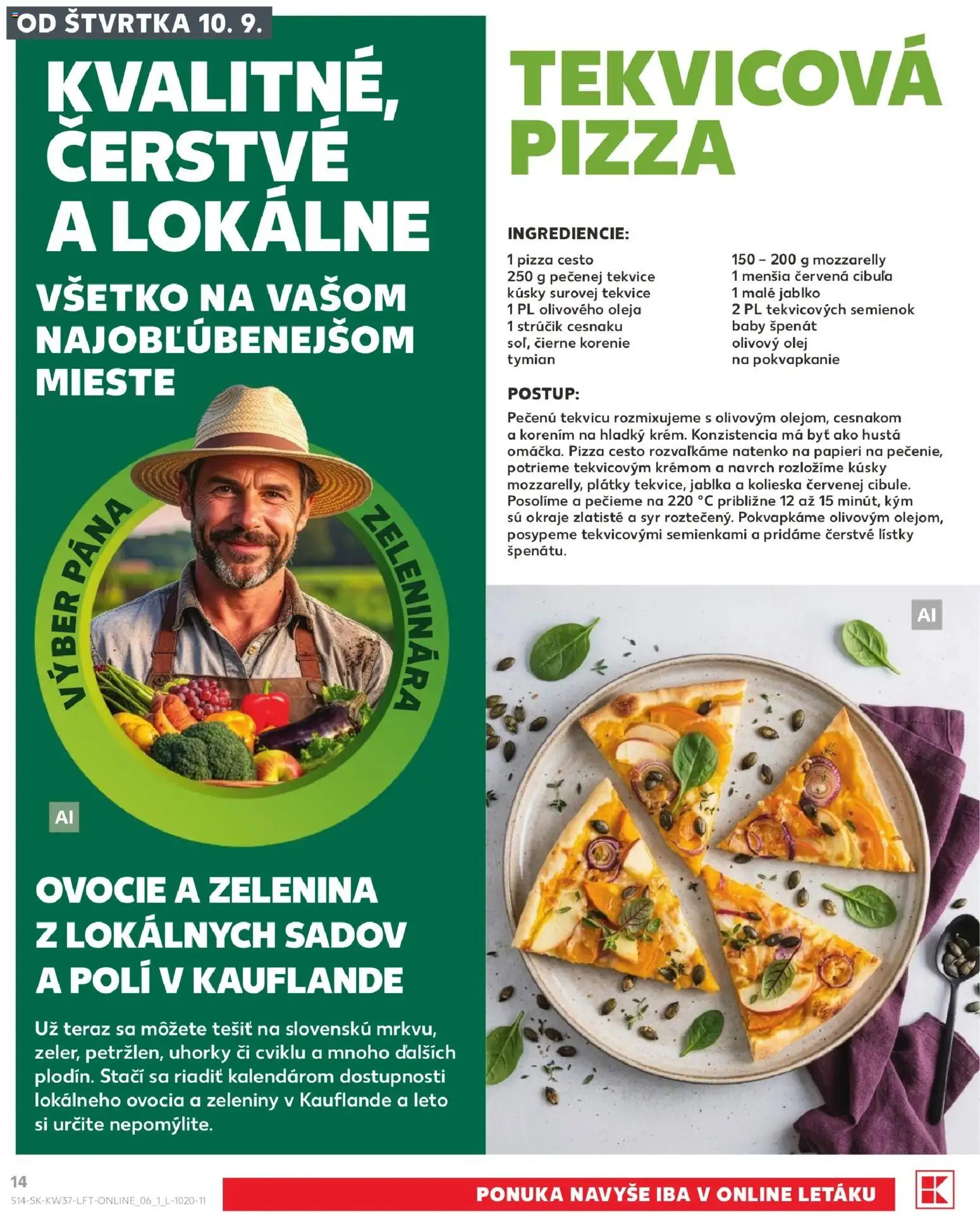 Náhľad Kaufland letáku platného od 10.09.2026 - Špenát, Olivový olej, Cibuľa, Korenie, Jablká, Čierne korenie, Uhorky, Baby špenát