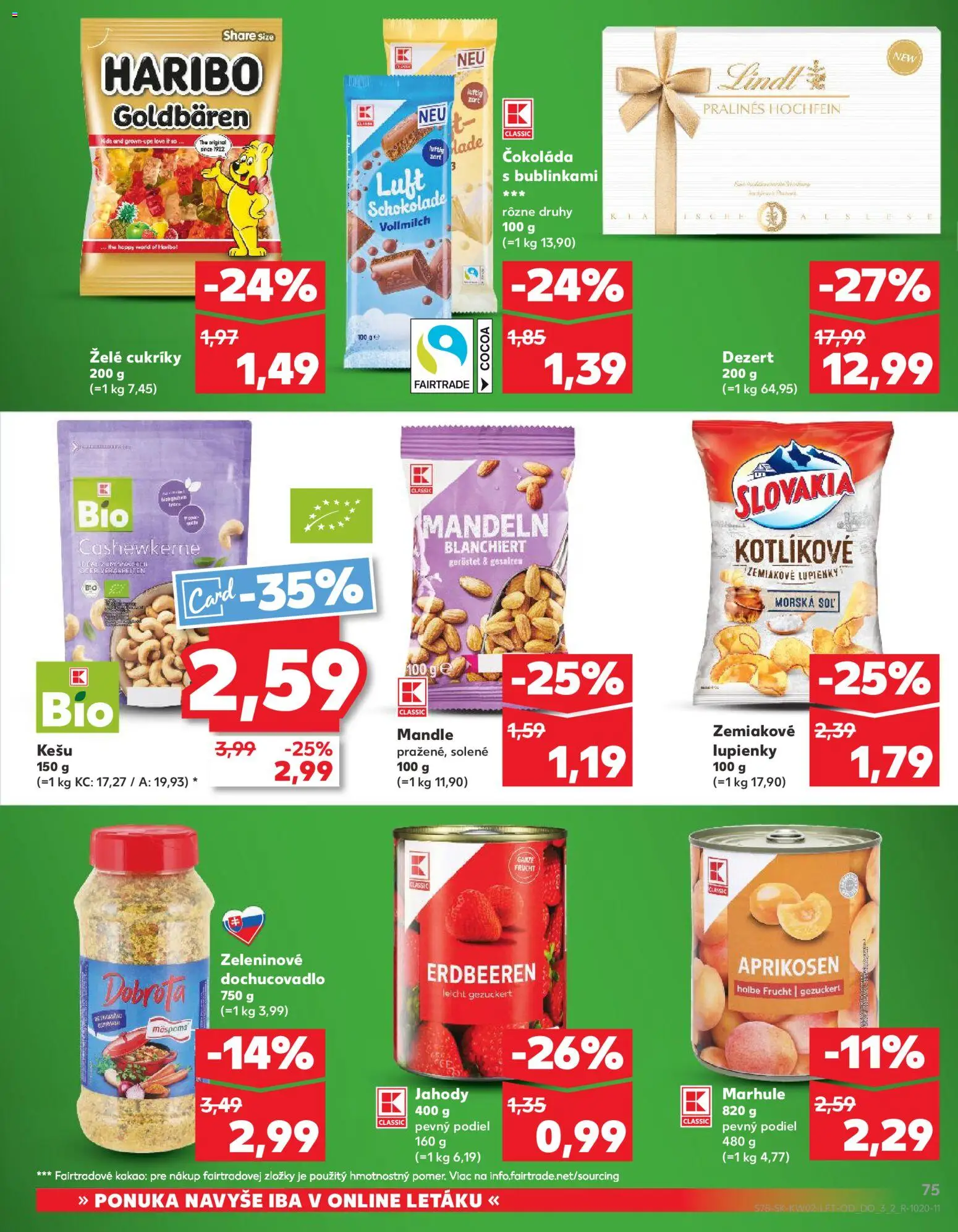 Náhľad Kaufland letáku platného od 08.01.2026 - Čokoláda, Lindt, Jahody, Soľ, Mandle, Kakao, Marhule, Cukríky