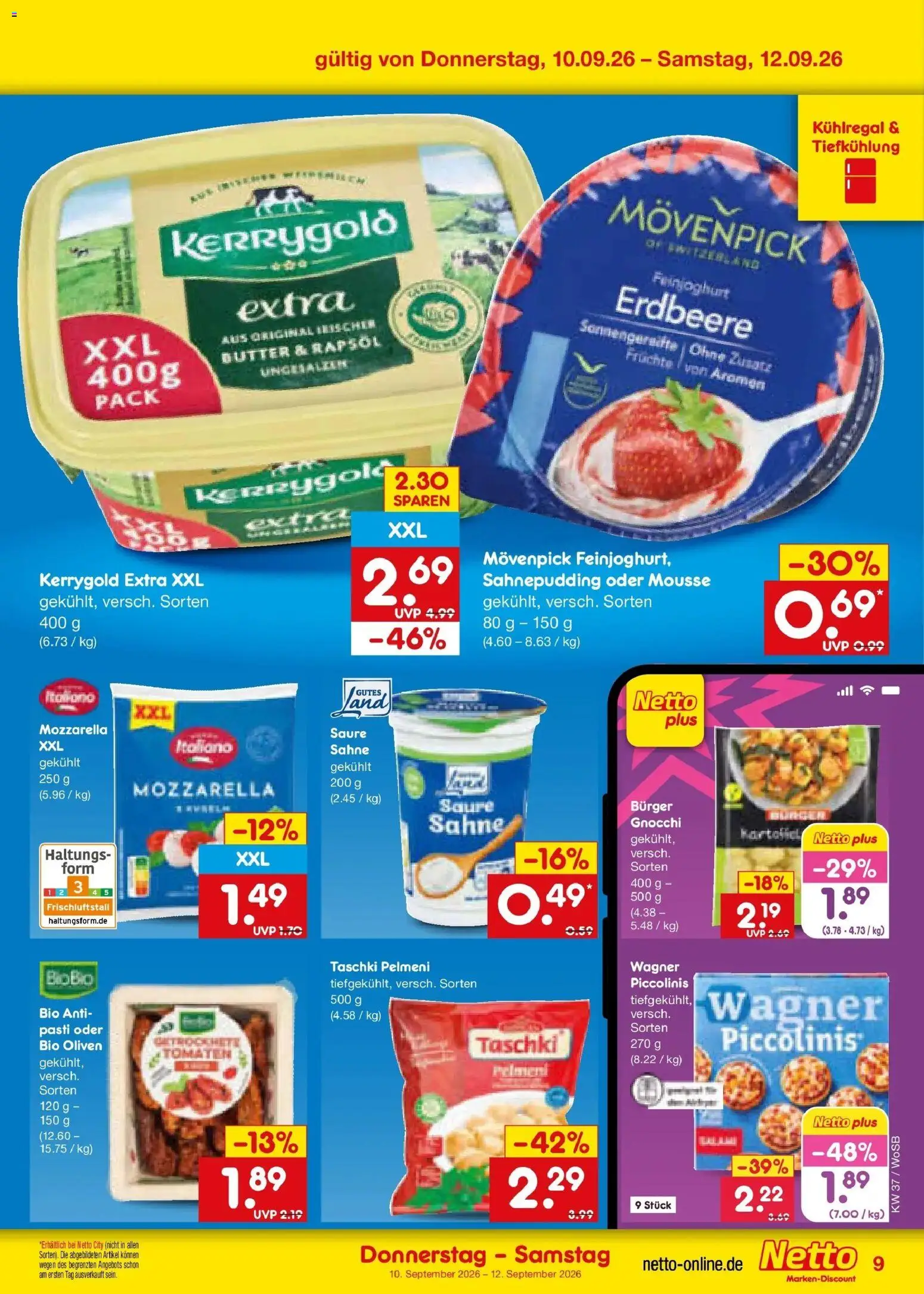 Vorschau von dem Prospekt des Geschäftes Netto Marken-Discount, gültig ab dem 07.09.2026 - Burger, Butter, Gnocchi, Mozzarella, Piccolinis, Sahne, Rapsöl, Tomaten