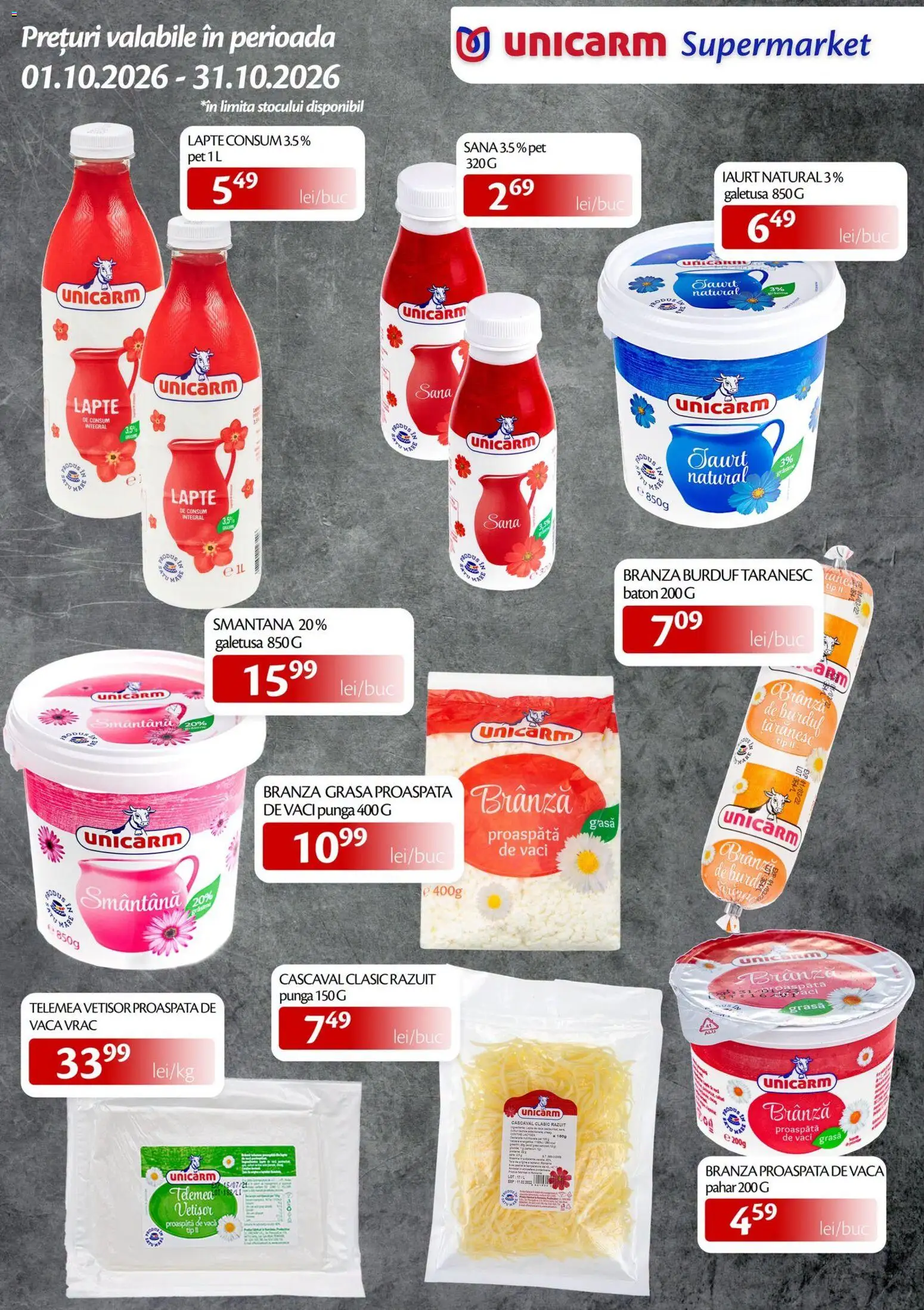 Previzualizarea de cataloage: Unicarm Unicarm Catalog valabil de la 01.10.2026 - Lapte, Brânză, Cașcaval, Iaurt, Smântână, Tip, Pungă, Branza proaspata