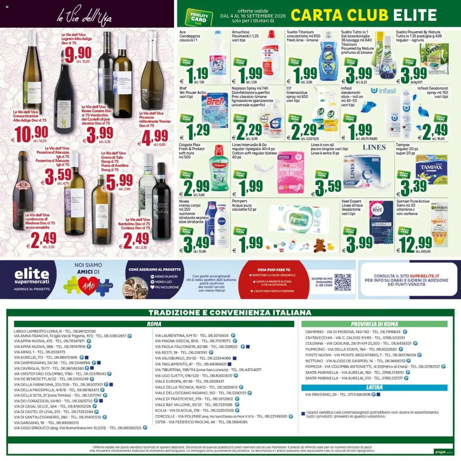 Anteprima dell'opuscolo Elite Supermercati volantino dal negozio Elite Supermercati valido da 04/09/2026 - Crema, Lime, Limone, Lavastoviglie, Profumo, Pampers, Candeggina, Sgrassatore