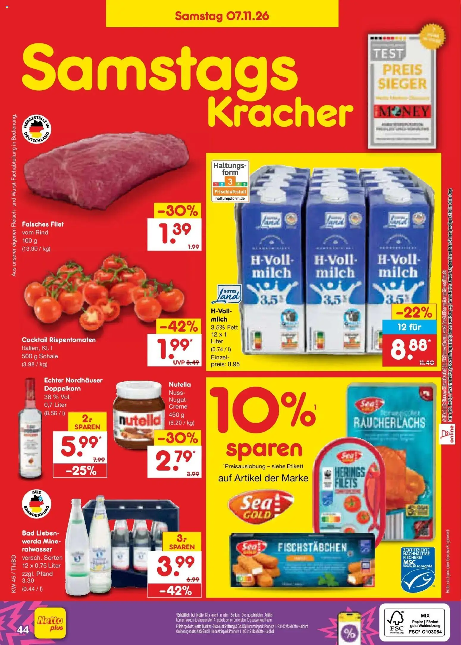 Vorschau von dem Prospekt des Geschäftes Netto Marken-Discount, gültig ab dem 02.11.2026 - Bilder, Bad, Nutella, Milch, Fleisch, Creme, Räucherlachs, Fischstabchen