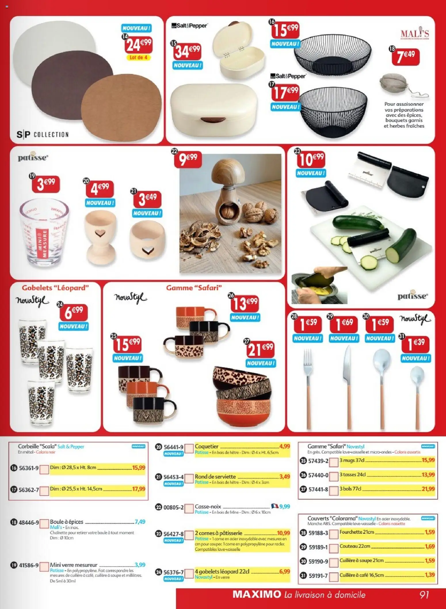 Prévisualisation de Maximo catalogue epicerie du magasin Maximo formulaire valide 24/08/2026 - Corbeille, Soupe, Noisette, Mugs, Épices, Tasses, Couverts, Verre mesureur