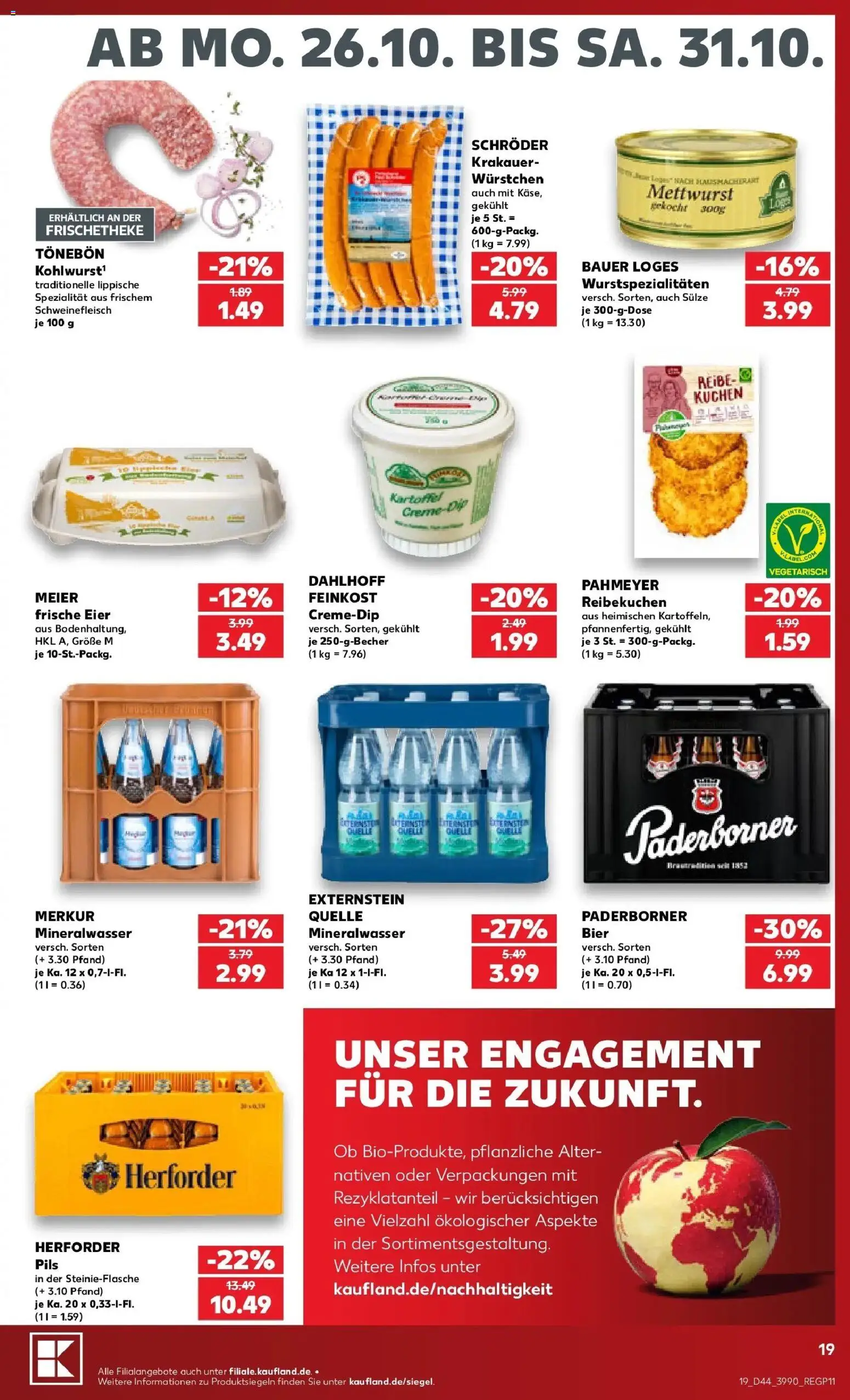 Vorschau von dem Prospekt des Geschäftes Kaufland, gültig ab dem 26.10.2026 - Kuchen, Bier, Mineralwasser, Eier, Schweinefleisch, Pils