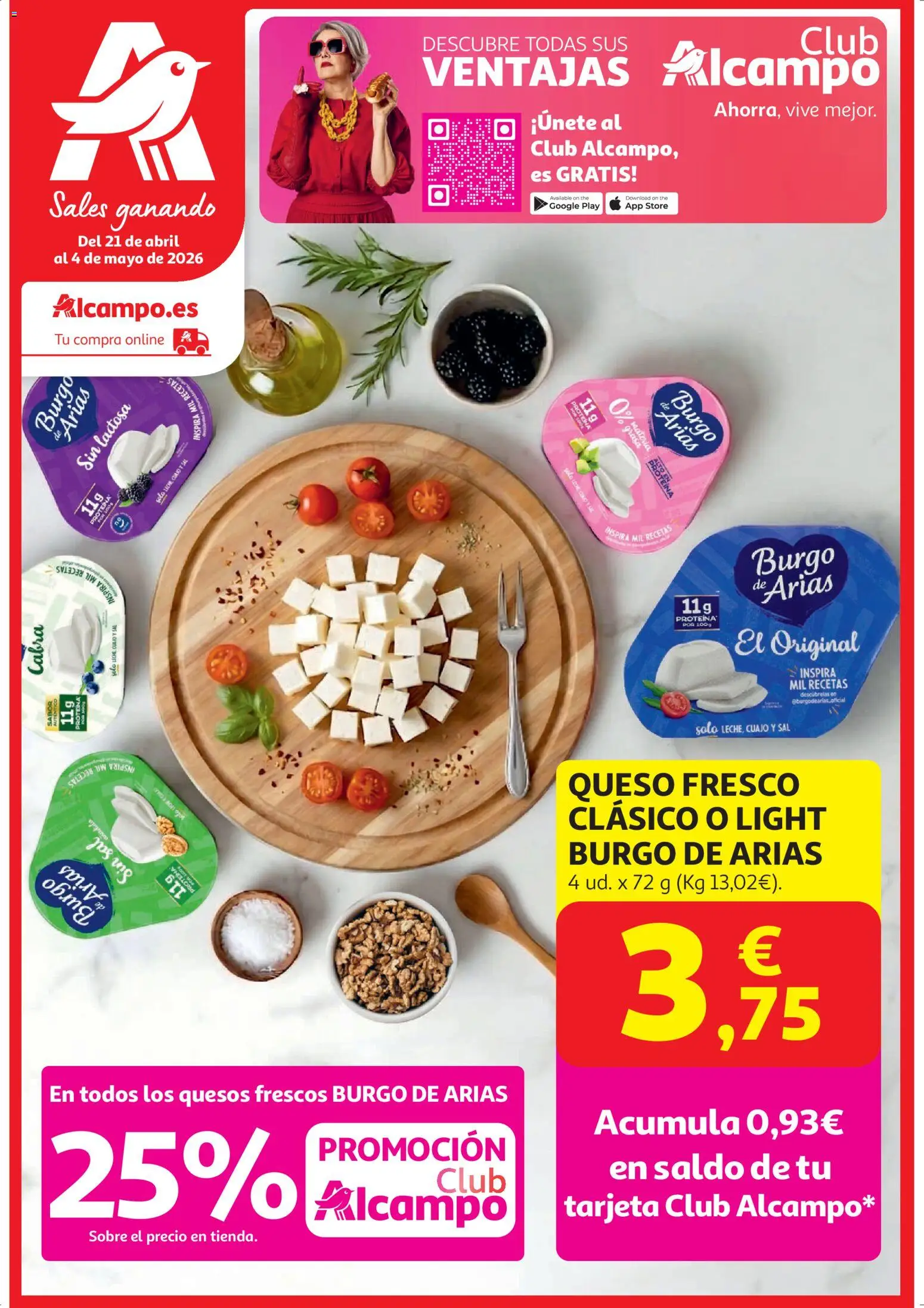 Vista previa del folleto de la tienda Alcampo válido desde el 21/04/2026 - Queso, Proteína, Sal, Queso fresco