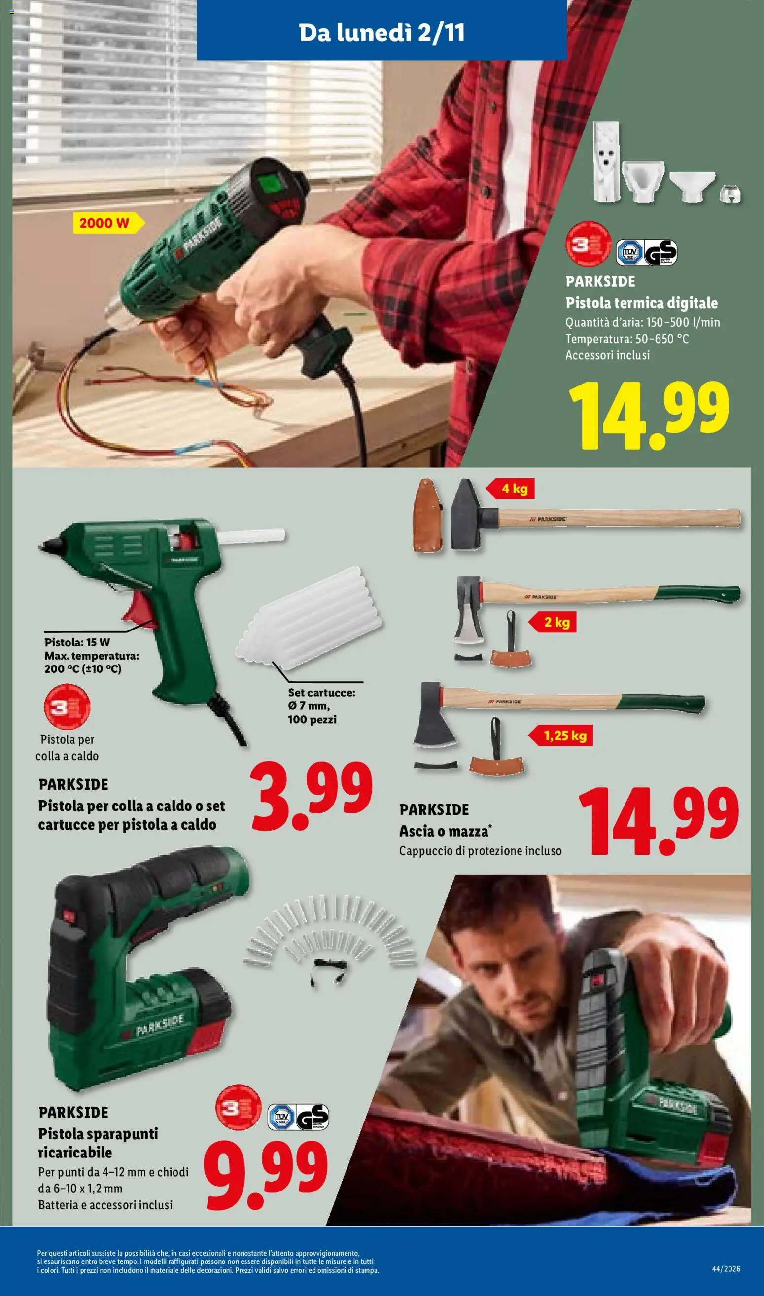 Anteprima dell'opuscolo Lidl volantino Roma dal negozio Lidl valido da 29/10/2026 - Batteria, Ascia, Colla, Cappuccio, Chiodi