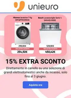 Anteprima dell'opuscolo Volantino Unieuro - extra 15 grandi elettrodomestici dal negozio Unieuro valido da 27/05/2026