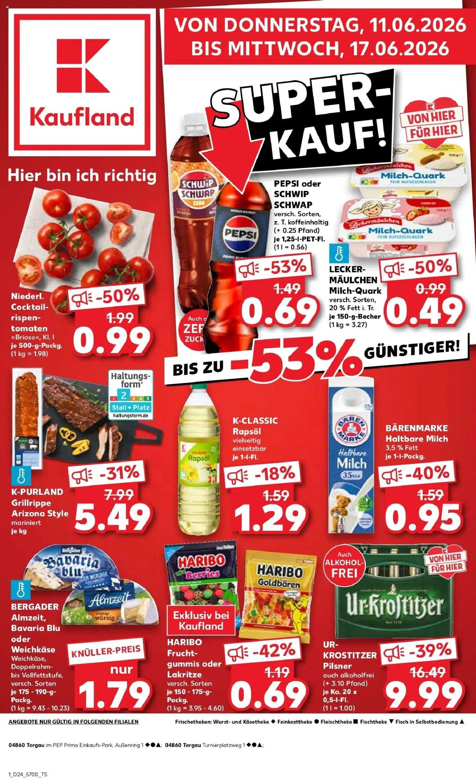 Vorschau von dem Prospekt des Geschäftes Kaufland, gültig ab dem 11.06.2026 - Fisch, Wurst, Quark, Milch, Rapsöl, Pepsi, Schwip schwap, Haltbare milch
