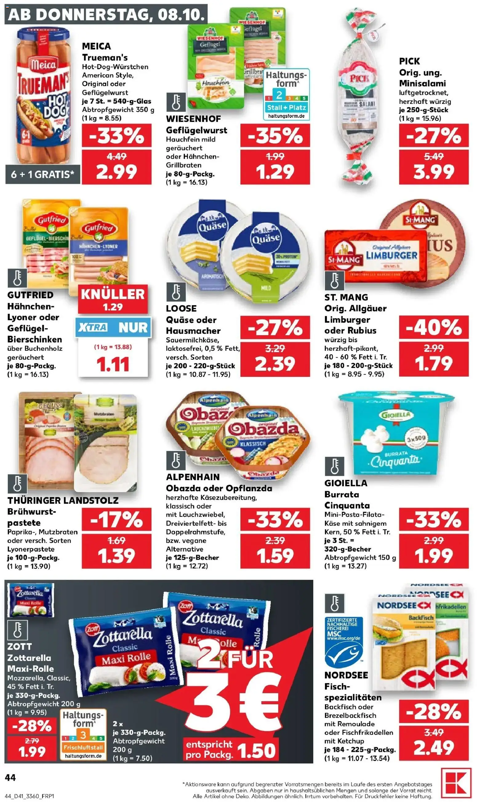 Vorschau von dem Prospekt des Geschäftes Kaufland, gültig ab dem 08.10.2026 - Burrata, Käse, Fisch, Salami, Ketchup, Spezialitäten, Meica, Hahnchen