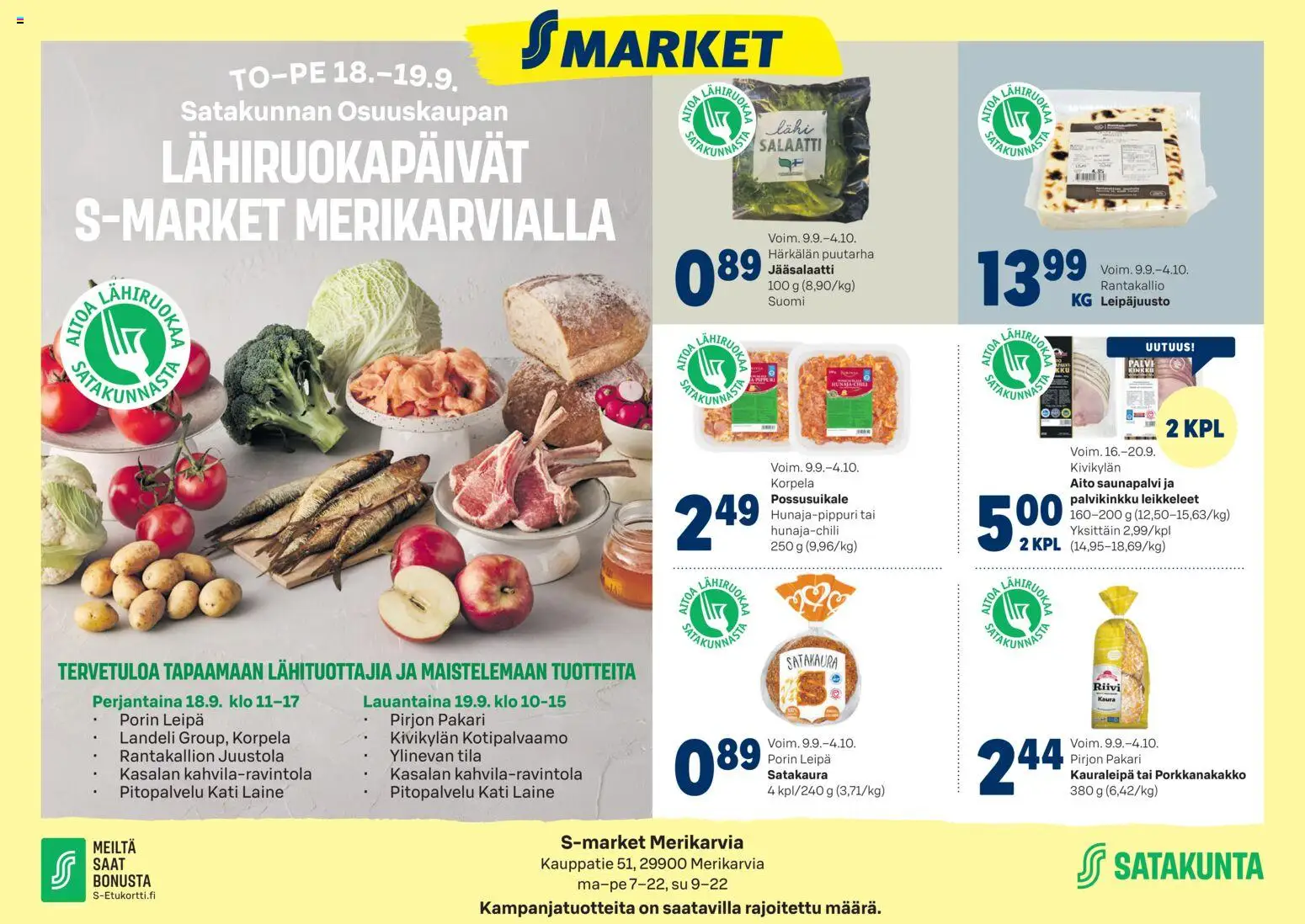 Kaupan S-market S-market tarjoukset esikatselu, voimassa 18/09/2026