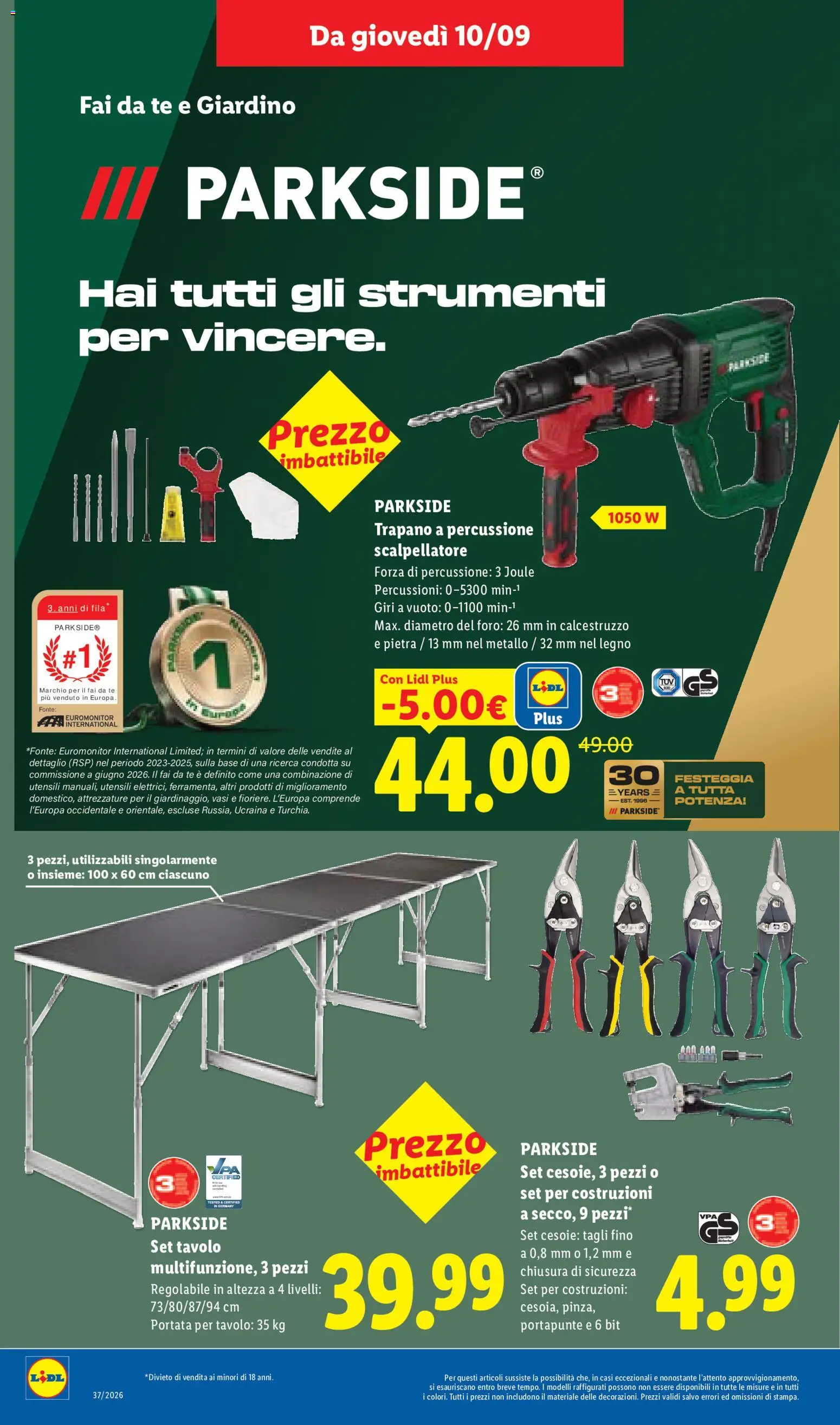 Anteprima dell'opuscolo Lidl volantino dal negozio Lidl valido da 10/09/2026 - Tavolo, Trapano, Tè, Trapano a percussione