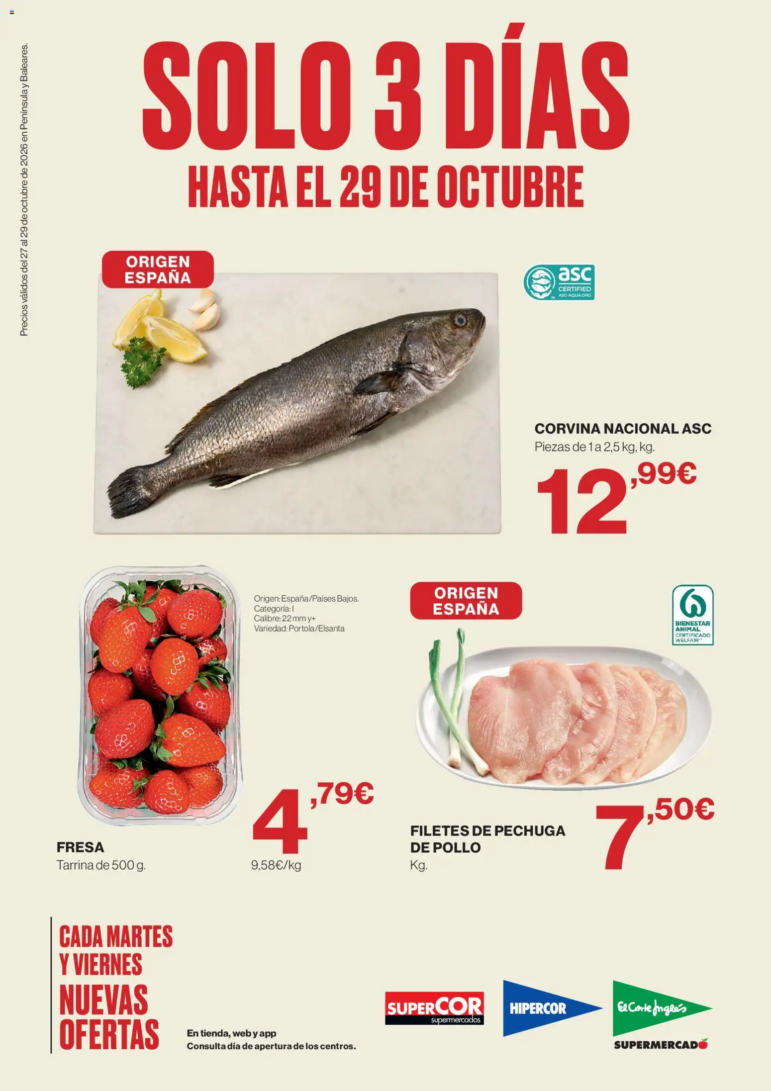 Vista previa del folleto de la tienda Supercor válido desde el 27/10/2026 - Filetes de pechuga, Pollo