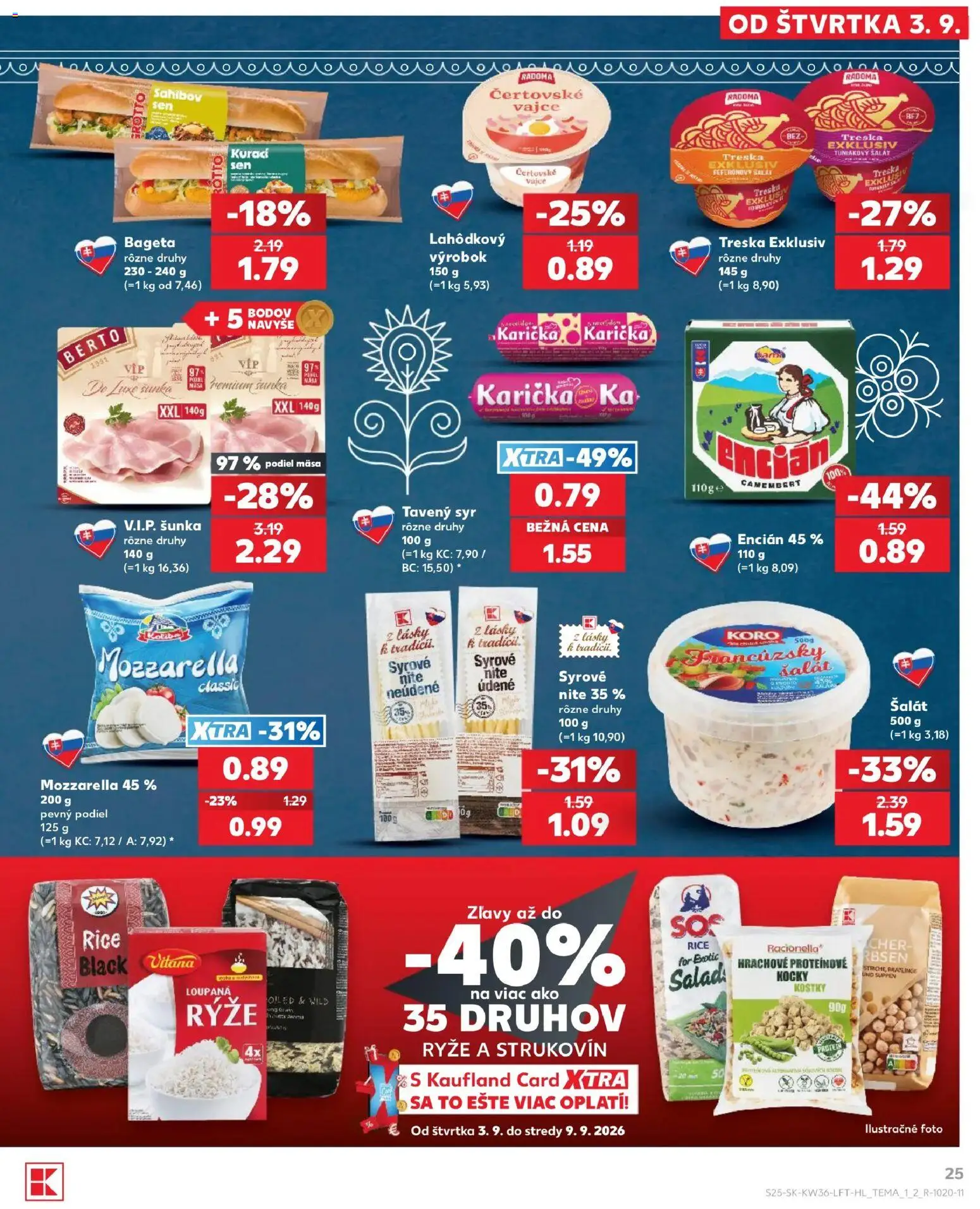 Náhľad Kaufland letáku platného od 03.09.2026 - Syr, Šalát, Mozzarella, Treska, Bageta, Camembert, Encián, Tavený syr