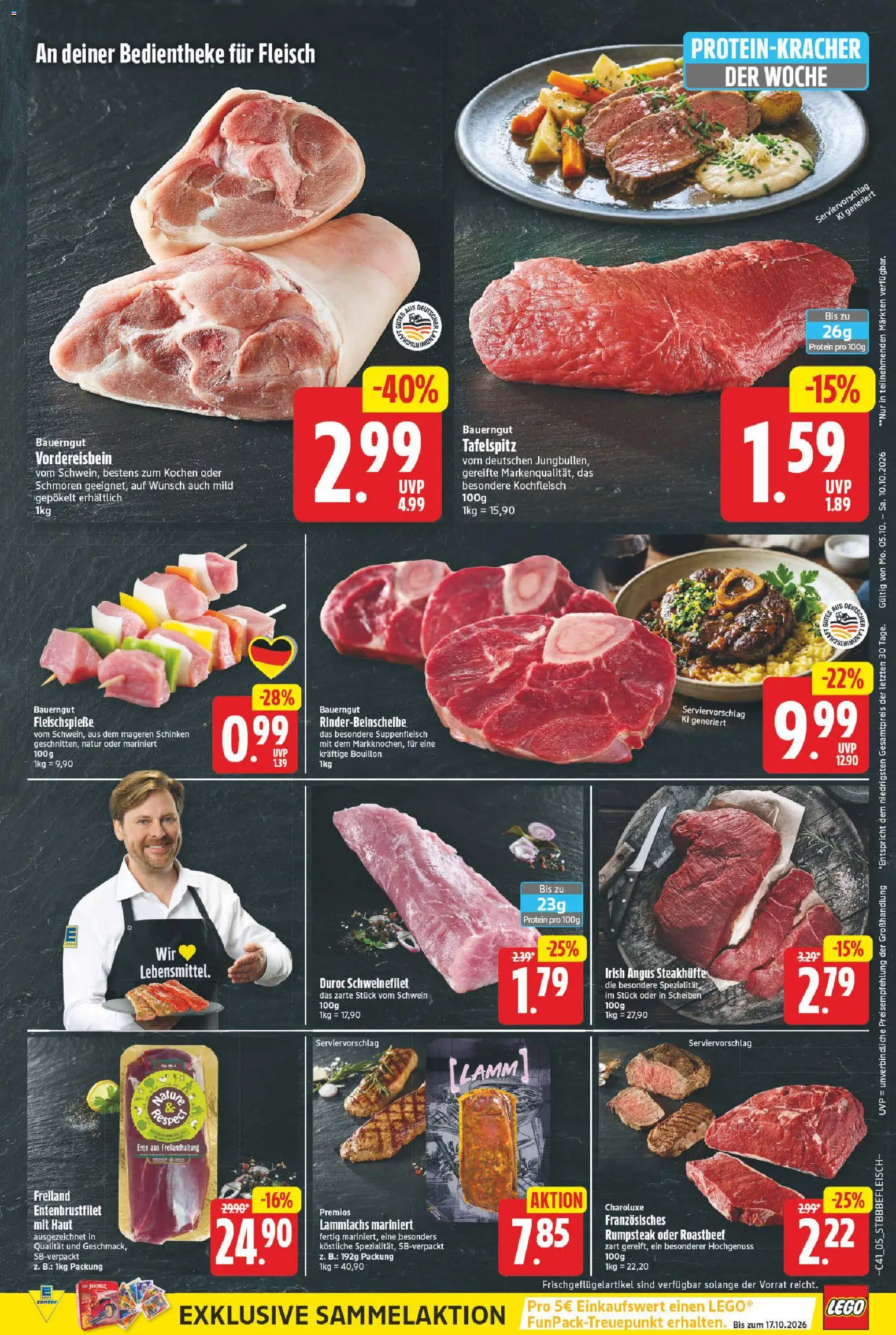 Vorschau von dem Prospekt des Geschäftes E center, gültig ab dem 05.10.2026 - Tafelspitz, Rumpsteak, Roastbeef, Fleisch, Schweinefilet, Schinken, Suppenfleisch, Bauerngut