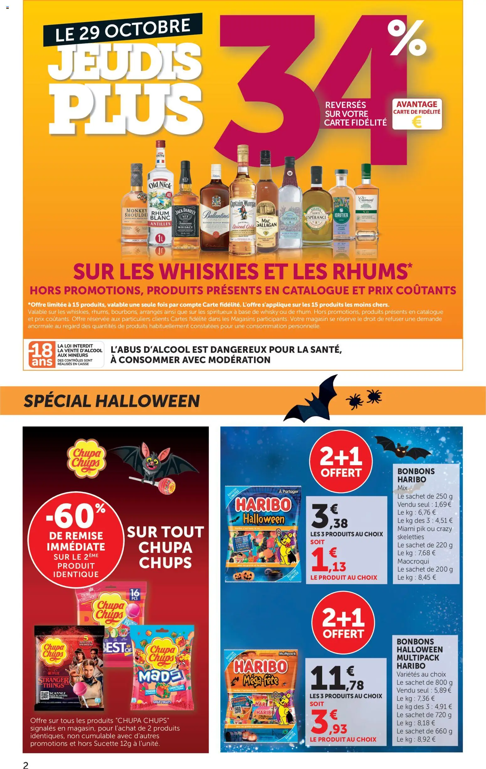 Prévisualisation de bi1 Catalogue halloween du magasin bi1 formulaire valide 20/10/2026 - Fruits, Bonbons, Whisky, Bonbons Haribo, Captain Morgan, Base, Chupa Chups, Jack Daniel's