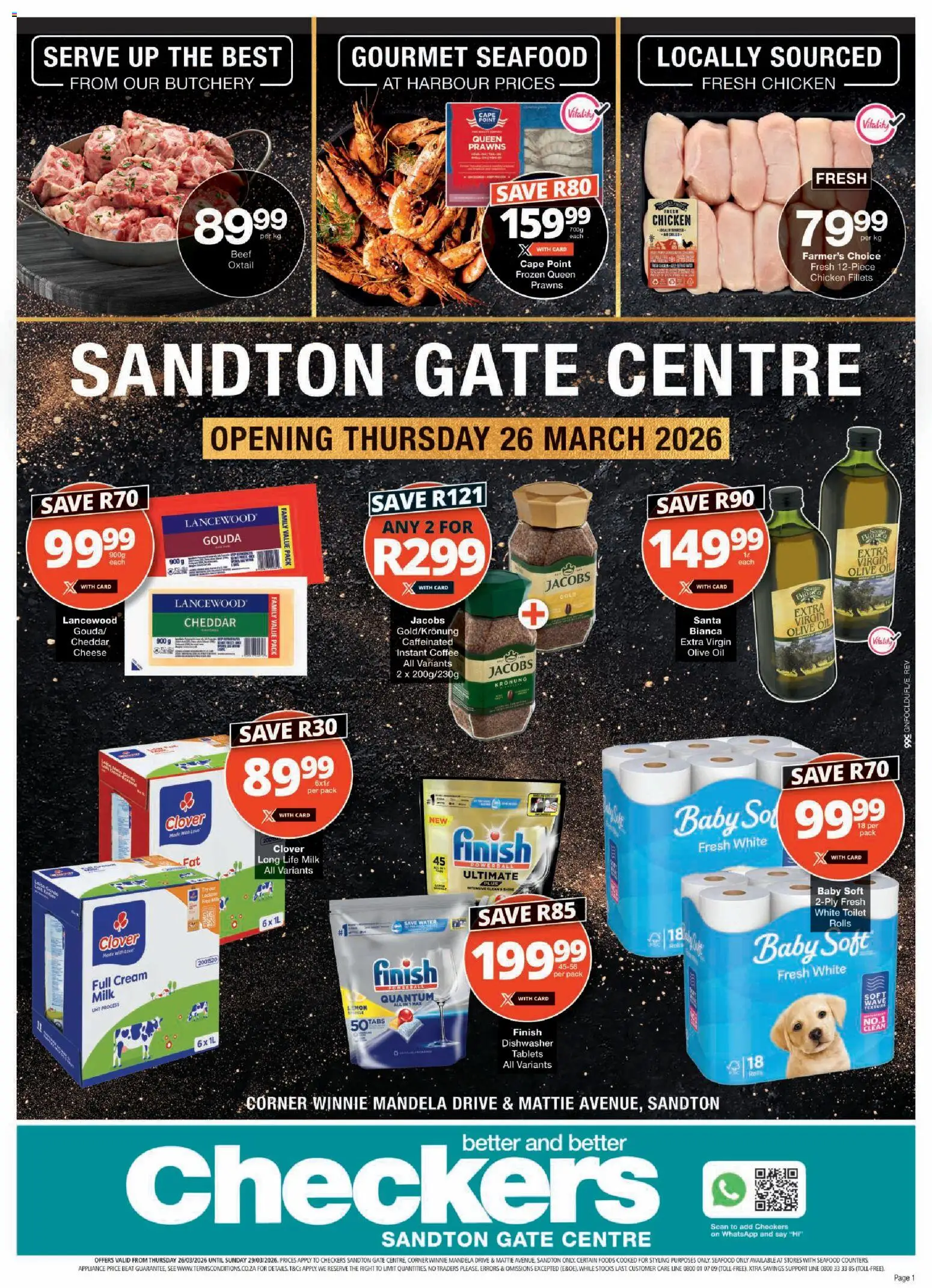 Preview of Checkers flyer valid from 26/03/2026 - Coffee, Water, Dishwasher, Milk, Cheese, Gate, Dishwasher tablets, Instant coffee