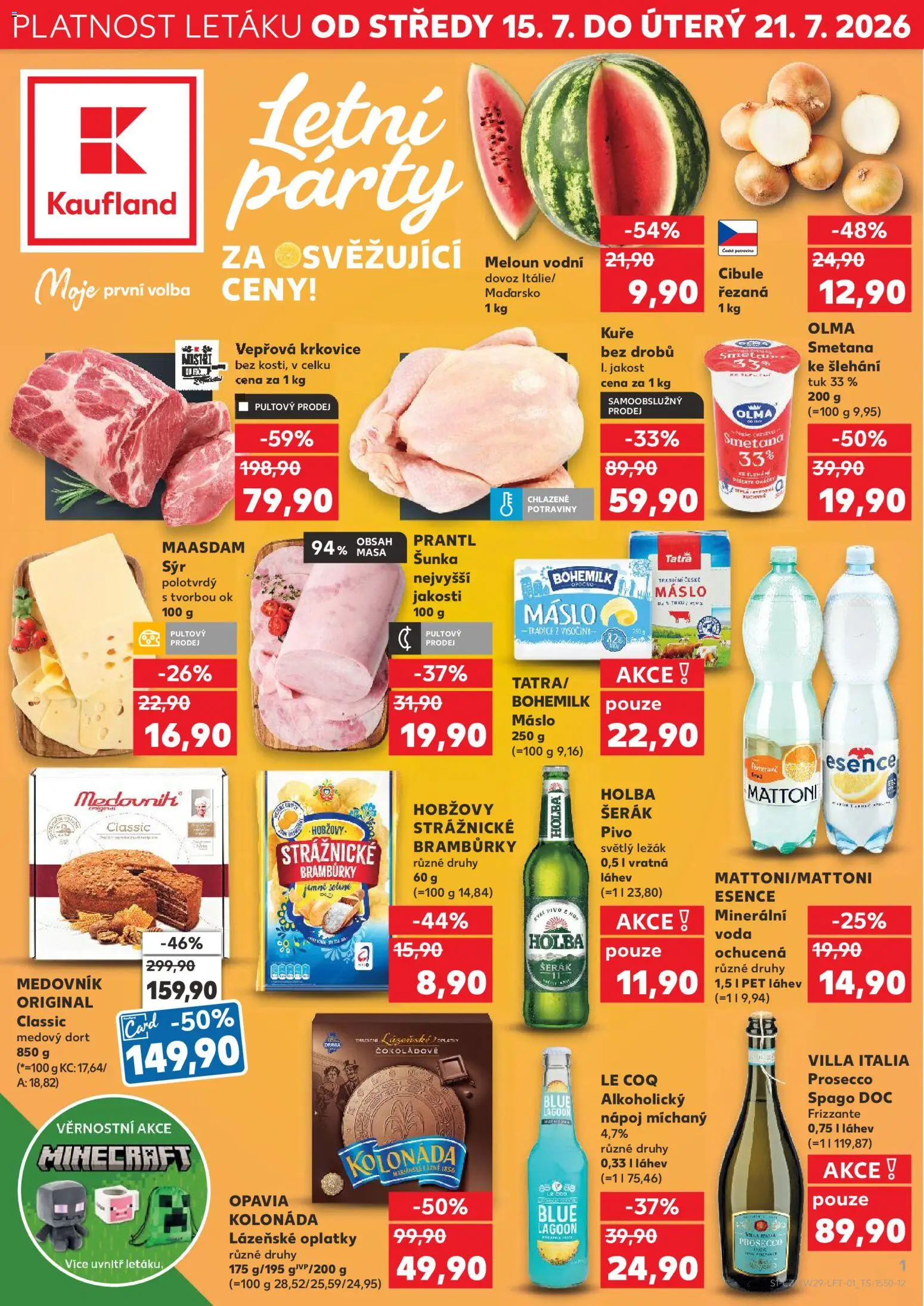Náhled nabídky: Kaufland Kaufland leták platný od 15.07.2026 - Potraviny, Pivo, Voda, Meloun, Mattoni, Krkovice, Vodní meloun, Máslo 250 g
