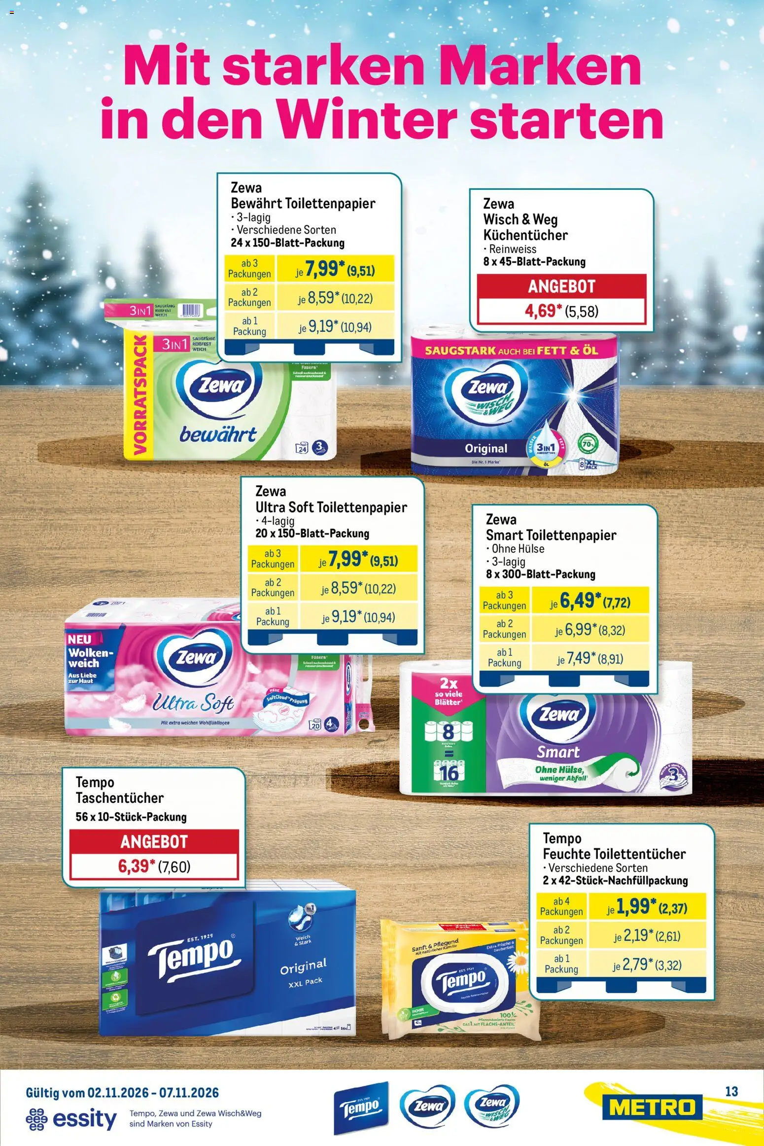 Vorschau von dem Prospekt des Geschäftes Metro, gültig ab dem 02.11.2026 - Wasser, Öl, Toilettenpapier, Tempo, Taschentücher, Zewa