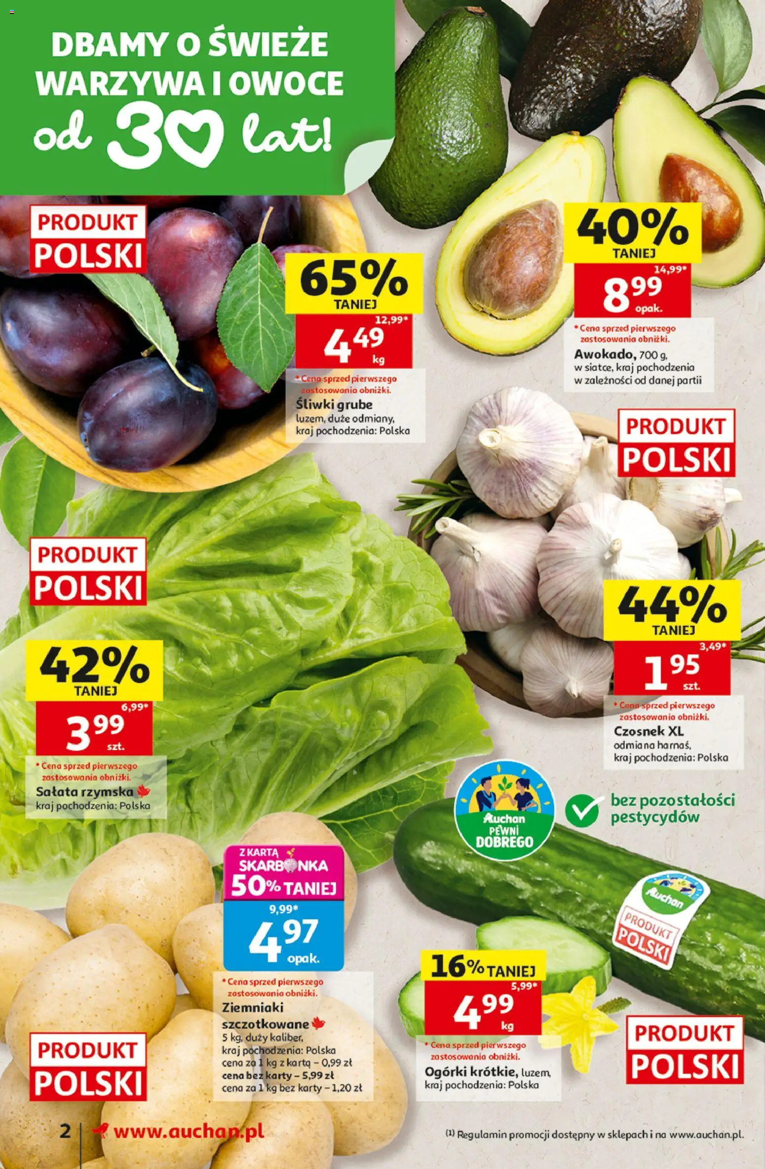 Pogląd gazetki "Auchan gazetka" ze sklepu Auchan ważnej od 15.10.2026 - Ziemniaki, Owoce, Warzywa, Ogórki, Sałata rzymska, Karta, Śliwki, Sałata