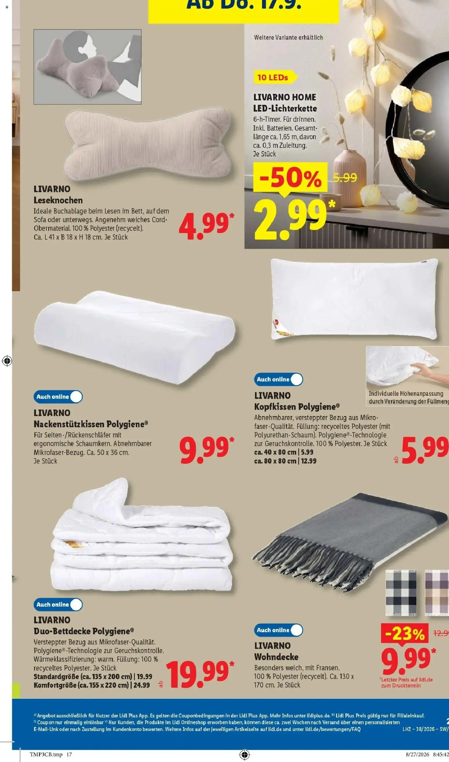 Vorschau von dem Prospekt des Geschäftes Lidl, gültig ab dem 14.09.2026 - Sofa, String, Kopfkissen