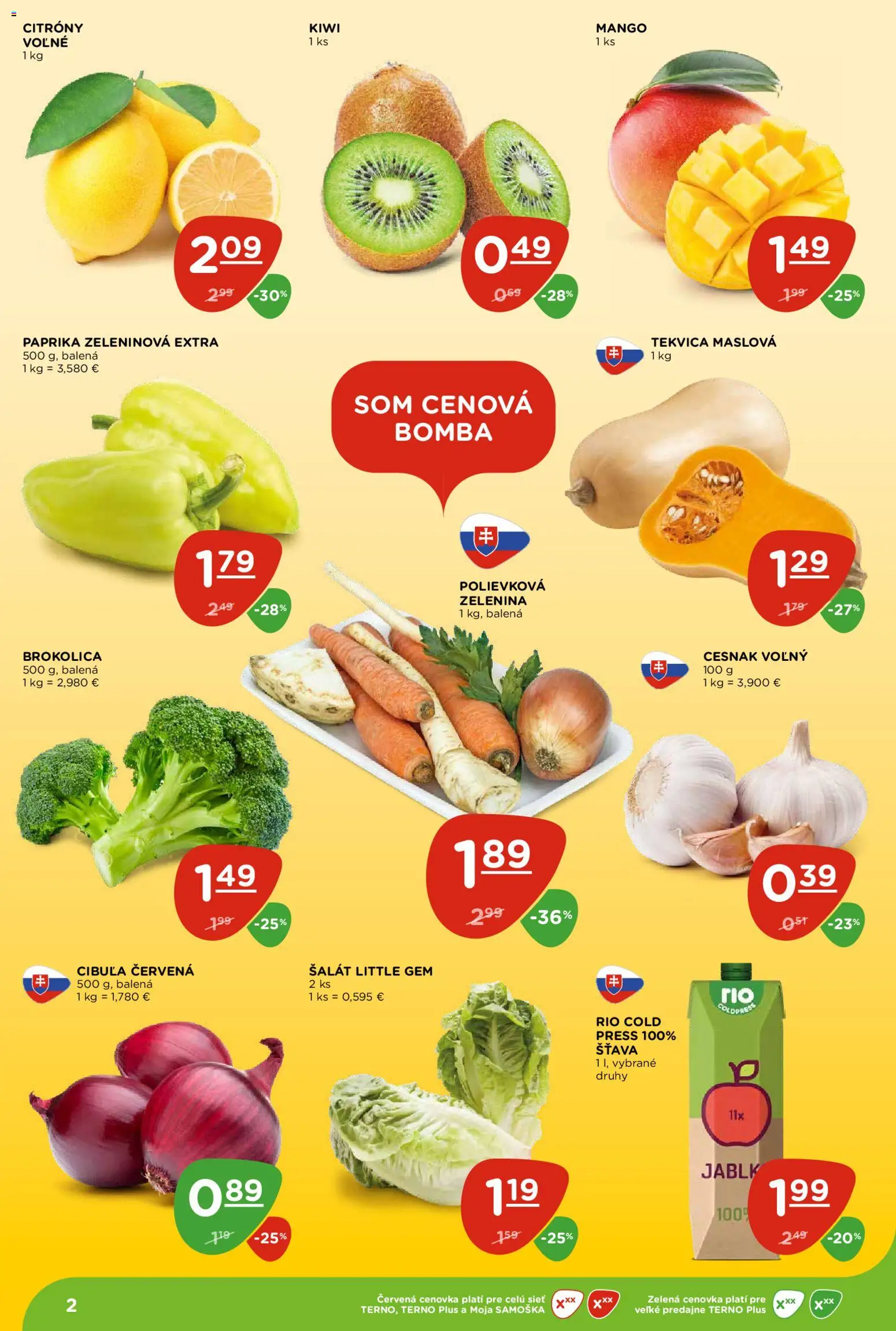 Náhľad Terno letáku platného od 29.10.2026 - Paprika, Zelenina, Šalát, Brokolica, Cesnak, Šťava, Citróny, Cibuľa červená