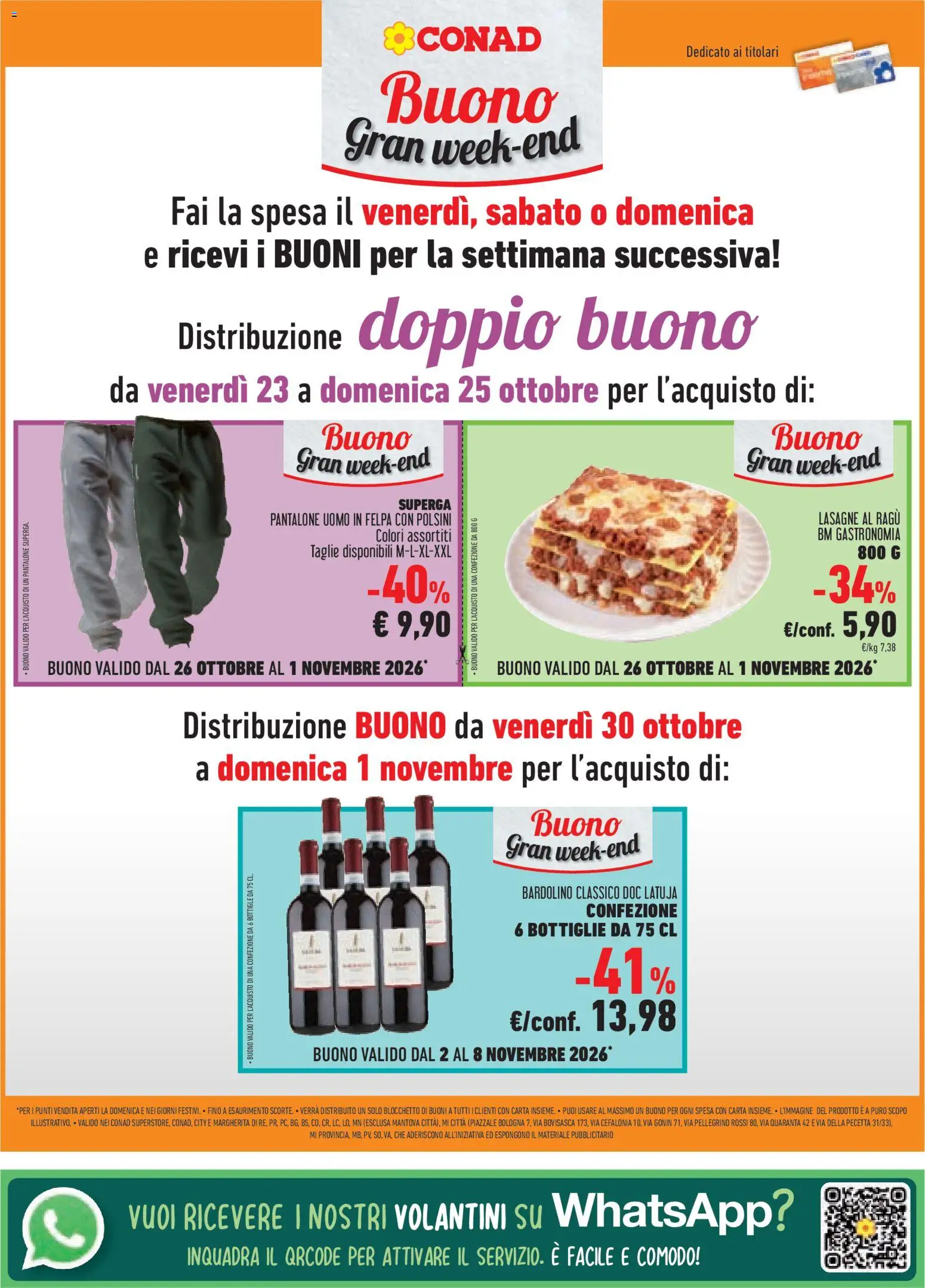 Anteprima dell'opuscolo Conad volantino Margherita Lombardia dal negozio Conad valido da 21/10/2026 - Lasagne, Lasagna, Ragú, Felpa, Pantaloni