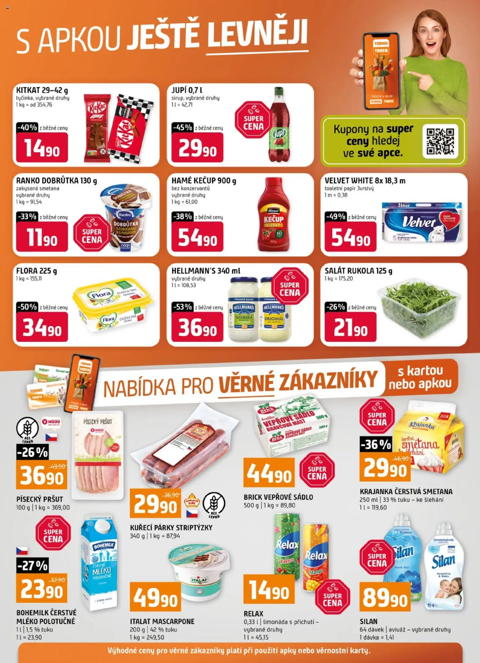 Náhled nabídky: Terno Terno leták - Nabídka pro věrné zákazníky platný od 29.04.2026 - Mléko, Jupí, Zakysaná smetana, Aviváž, Párky, Kečup, Sádlo, Silan