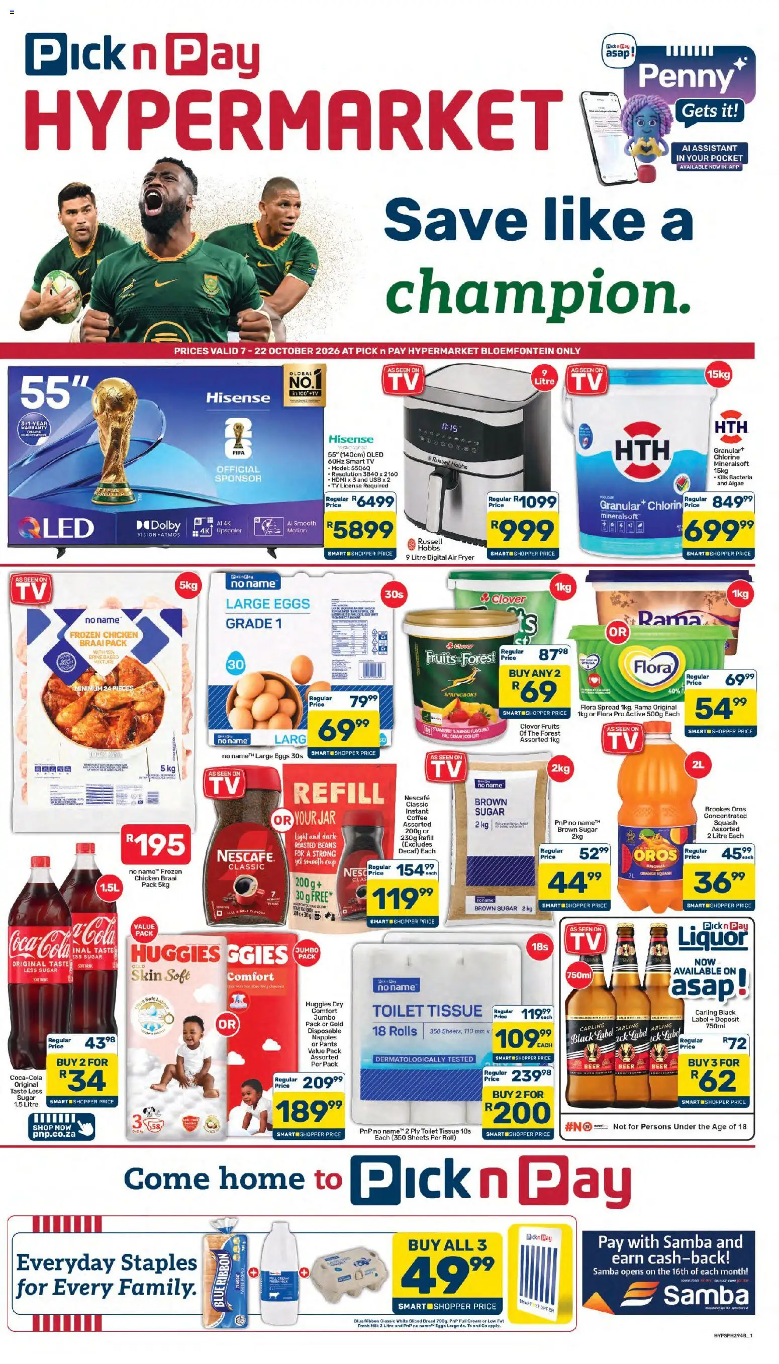Preview of Pick n Pay flyer valid from 07/10/2026 - Air fryer, Mango, Bread, Cream, Beans, Pants, Squash, Frozen chicken