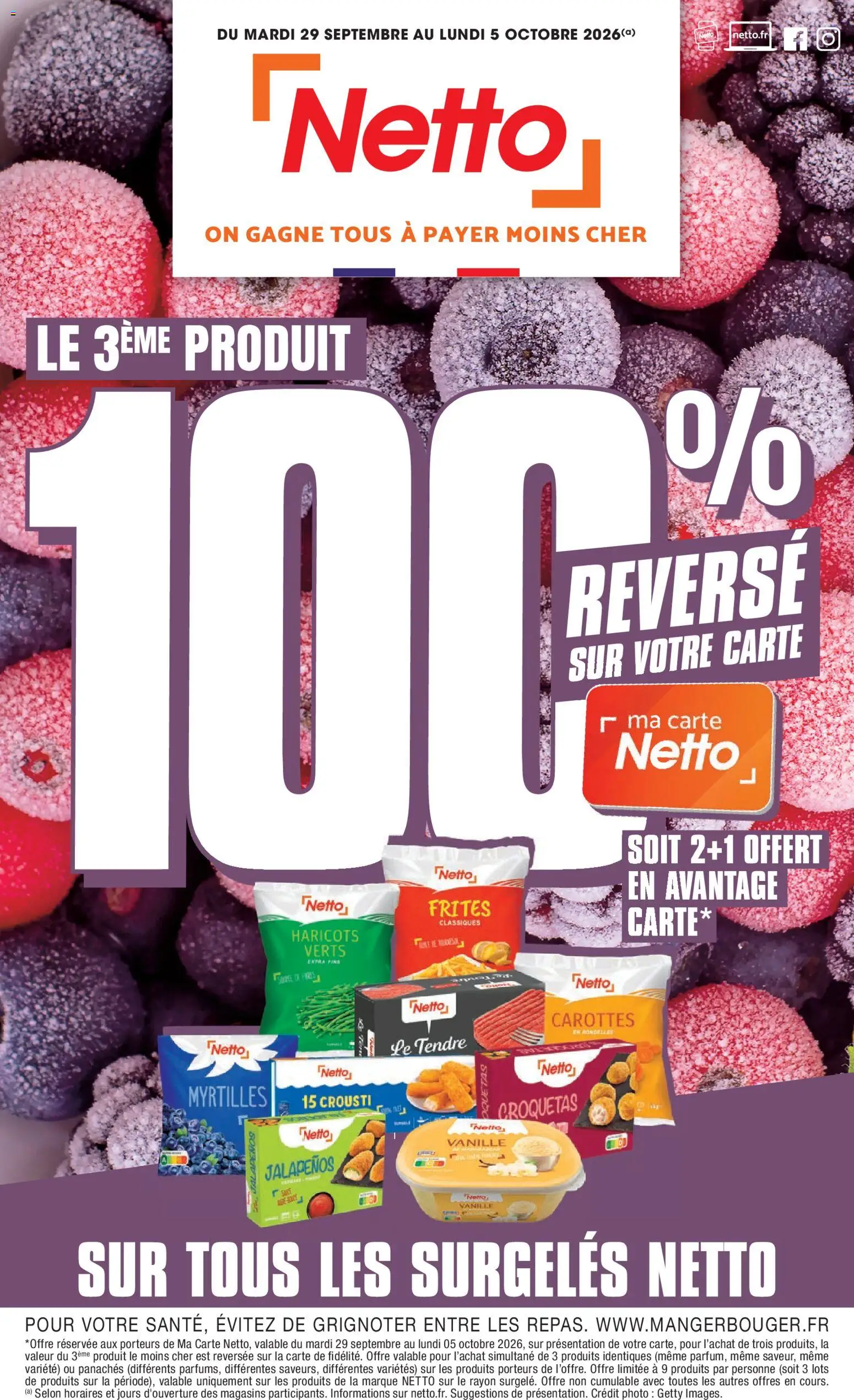 Prévisualisation de Netto catalogue du magasin Netto formulaire valide 29/09/2026 - Myrtilles, Carottes, Vanille, Frites, Haricots