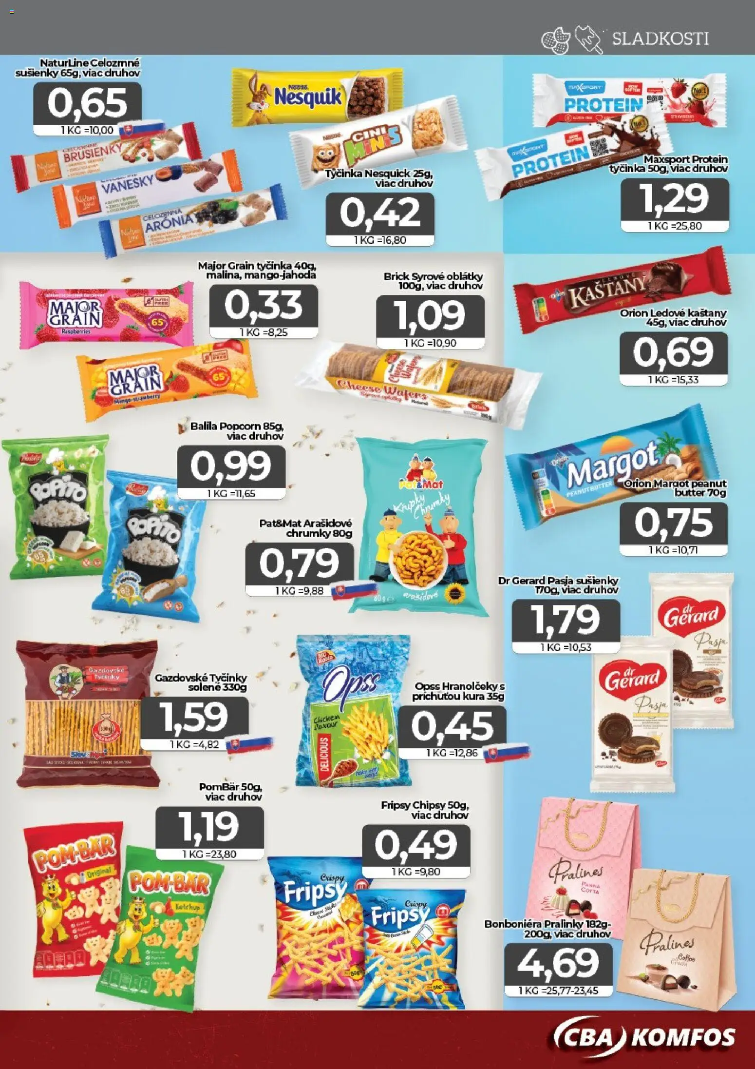 Náhľad CBA Komfos letáku platného od 23.10.2026 - Protein, Popcorn, Chipsy, Nesquik, Sušienky, Oblátky, Bonboniéra