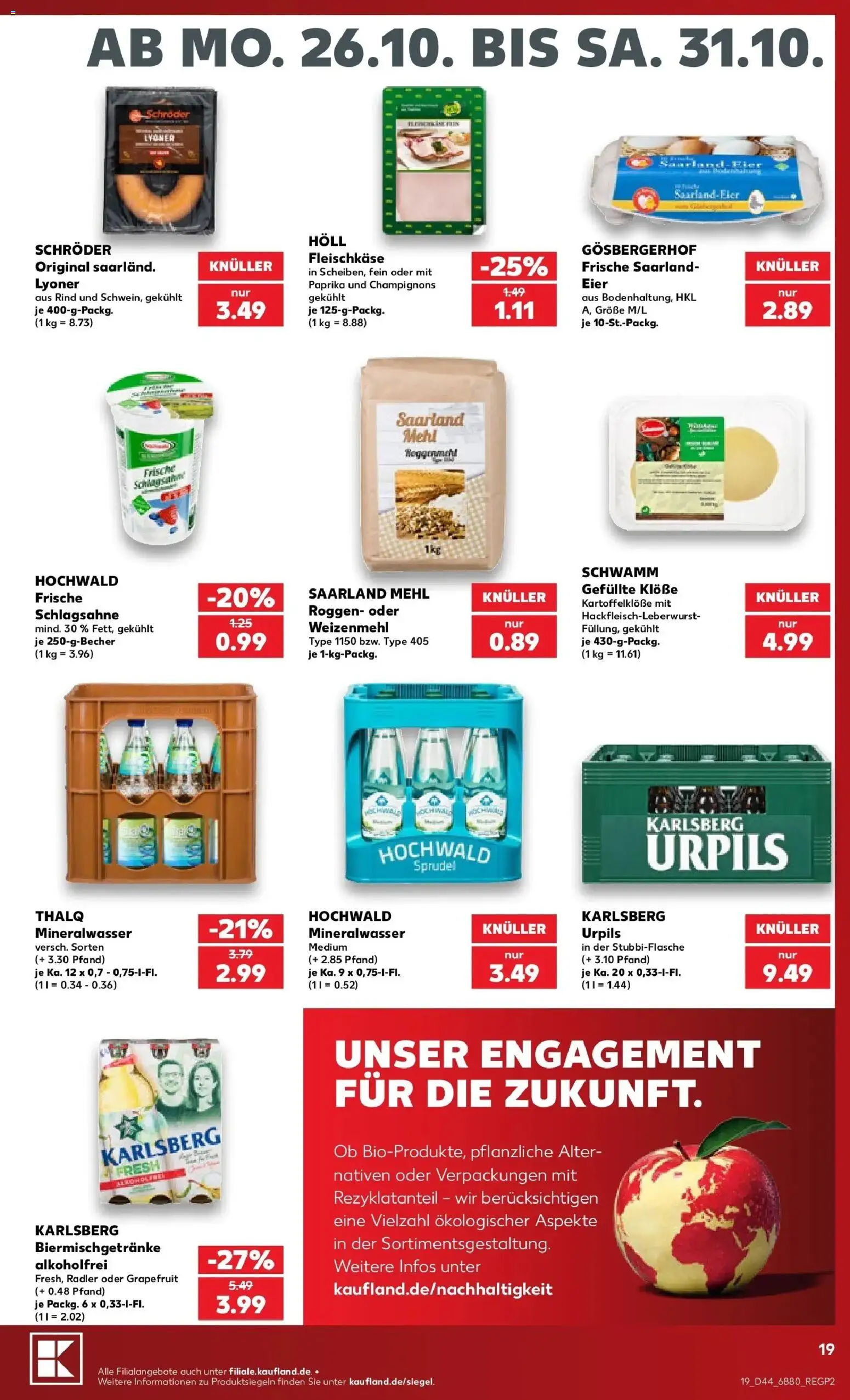 Vorschau von dem Prospekt des Geschäftes Kaufland, gültig ab dem 26.10.2026 - Mineralwasser, Grapefruit, Eier, Champignons, Paprika, Mehl, Schlagsahne, Weizenmehl