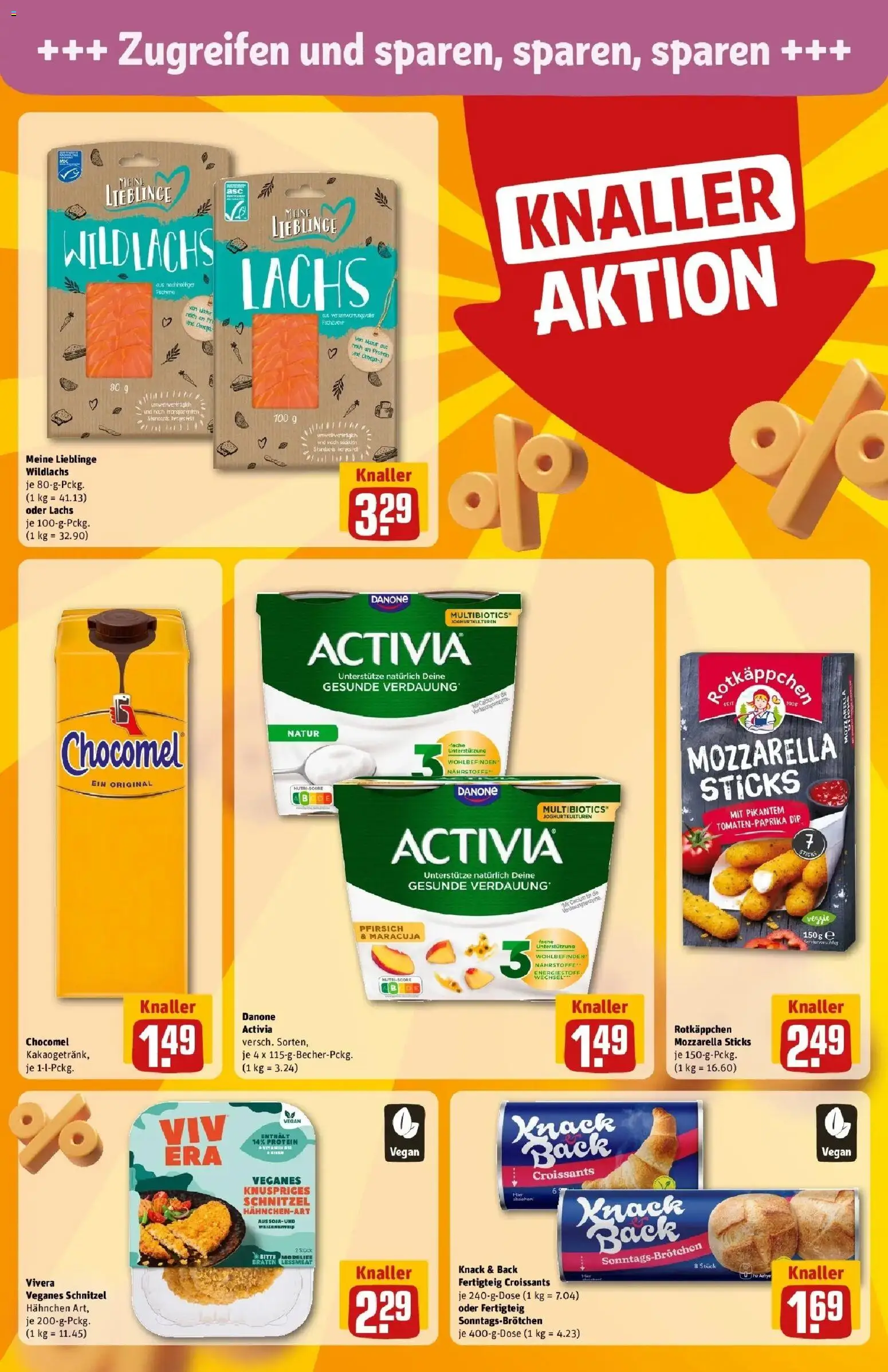 Vorschau von dem Prospekt des Geschäftes Rewe, gültig ab dem 02.03.2026 - Schnitzel, Mozzarella, Lachs, Rotkäppchen, Chocomel, Activia, Hahnchen, Danone activia