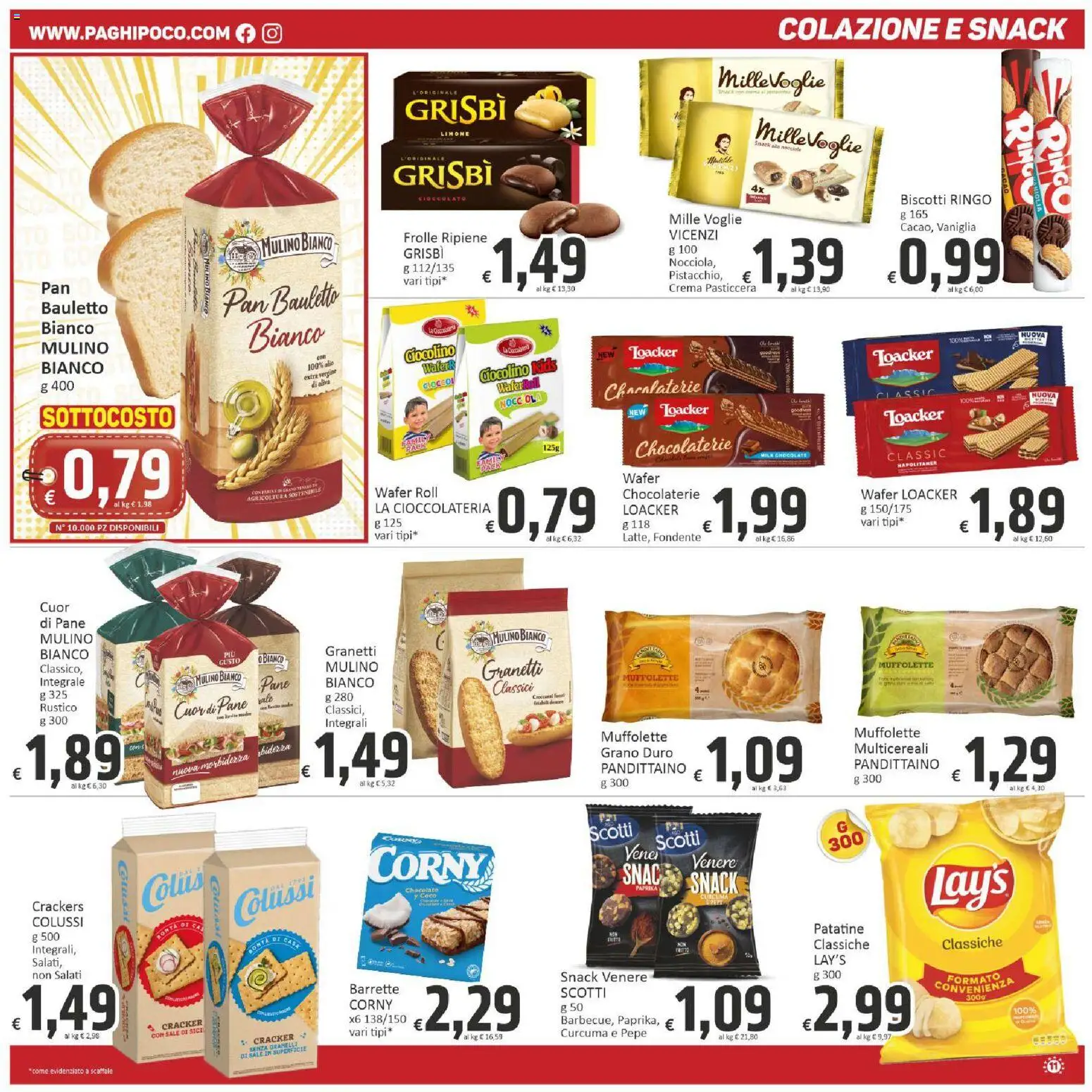 Anteprima dell'opuscolo Paghi Poco volantino dal negozio Paghi Poco valido da 23/10/2026 - Crema, Pane, Olio, Crackers, Cracker, Nocciole, Scaffale, Cacao