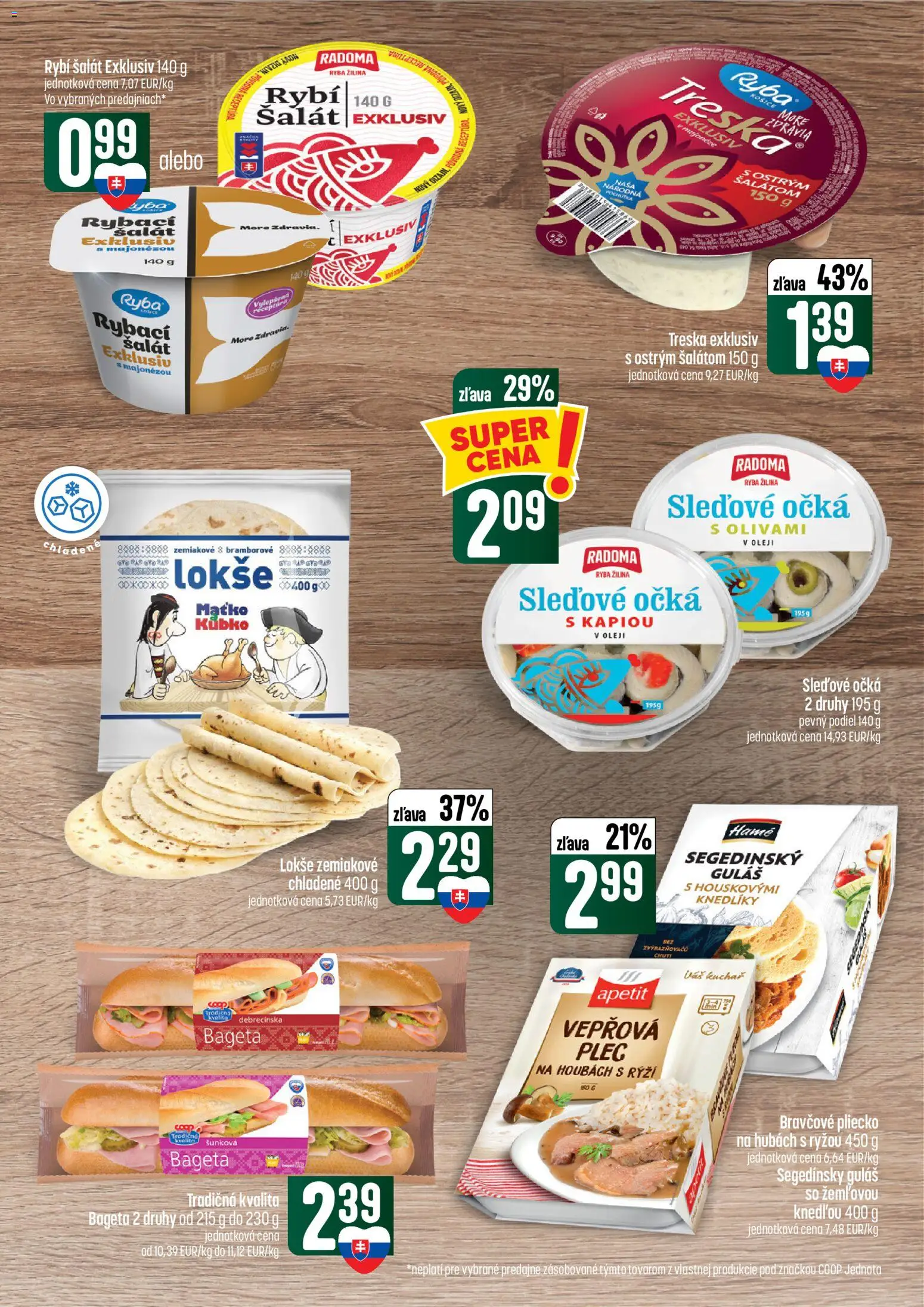 Náhľad COOP Jednota letáku platného od 08.10.2026 - Ryba, Olej, Šalát, Treska, Bageta, Bravčové pliecko