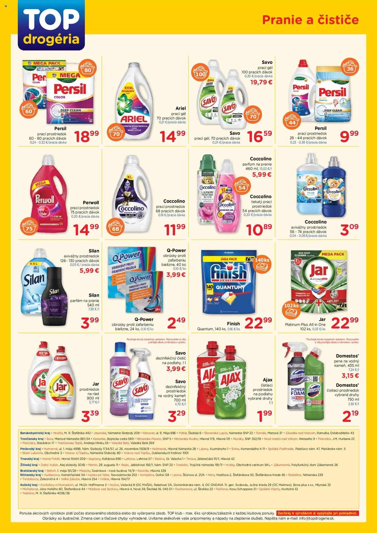 Náhľad TOP Drogéria letáku platného od 02.11.2026 - Ariel, Savo, Persil, Perwoll, Domestos, Riad, Silan, Prací gél