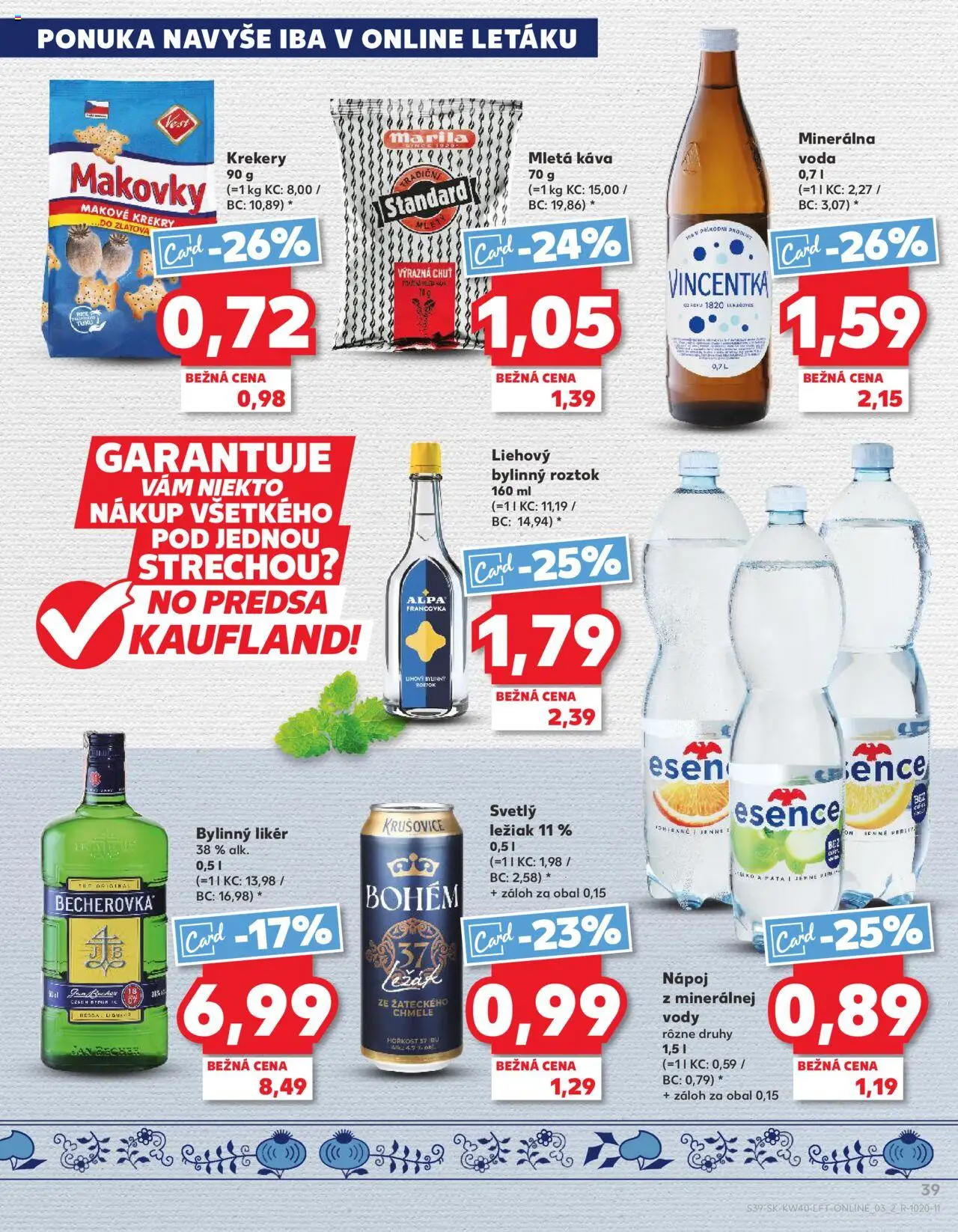 Náhľad Kaufland letáku platného od 02.10.2025 - Káva, Voda, Becherovka, Alpa, Krušovice, Minerálna voda